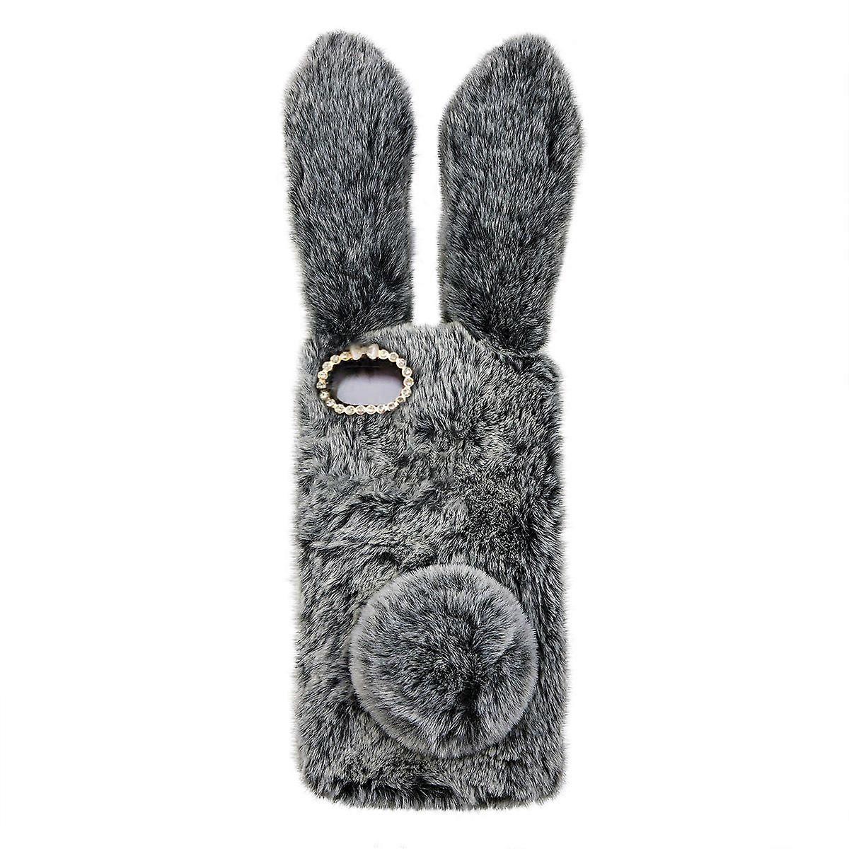 Shockproof Rabbit Case Plush TPU Material Dark Grey Cute Clear Phone Case For SE 2020 Winter Warmth Precise Cutouts 14x6.9x1cm 1Pcs