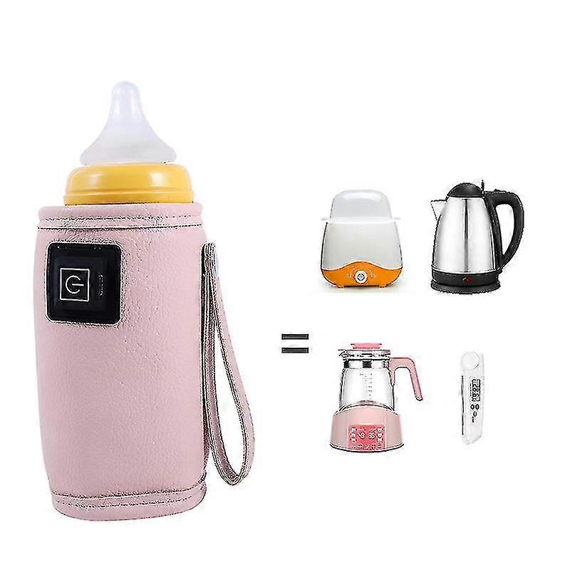 USB Baby Bottle Warmer Three Level Temperature Adjustment Hook and Loop Design Portable Milk Bottle Heater Leather Pink 2025