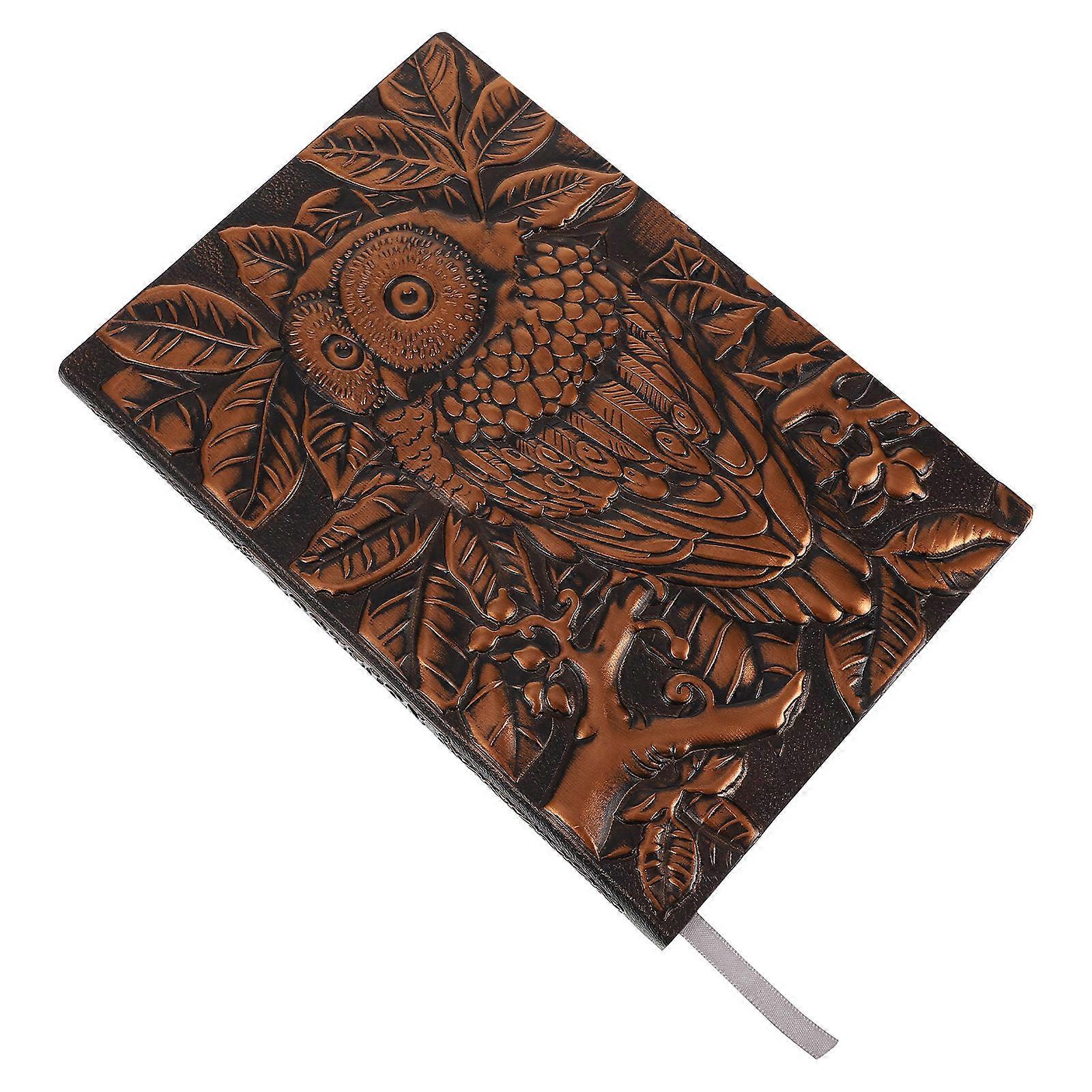 Hardcover Notebook Embossed Owl Cover Notepad Writing Diary Office Use Retro Bronze 8.37x5.78in Creative Writing 1Set