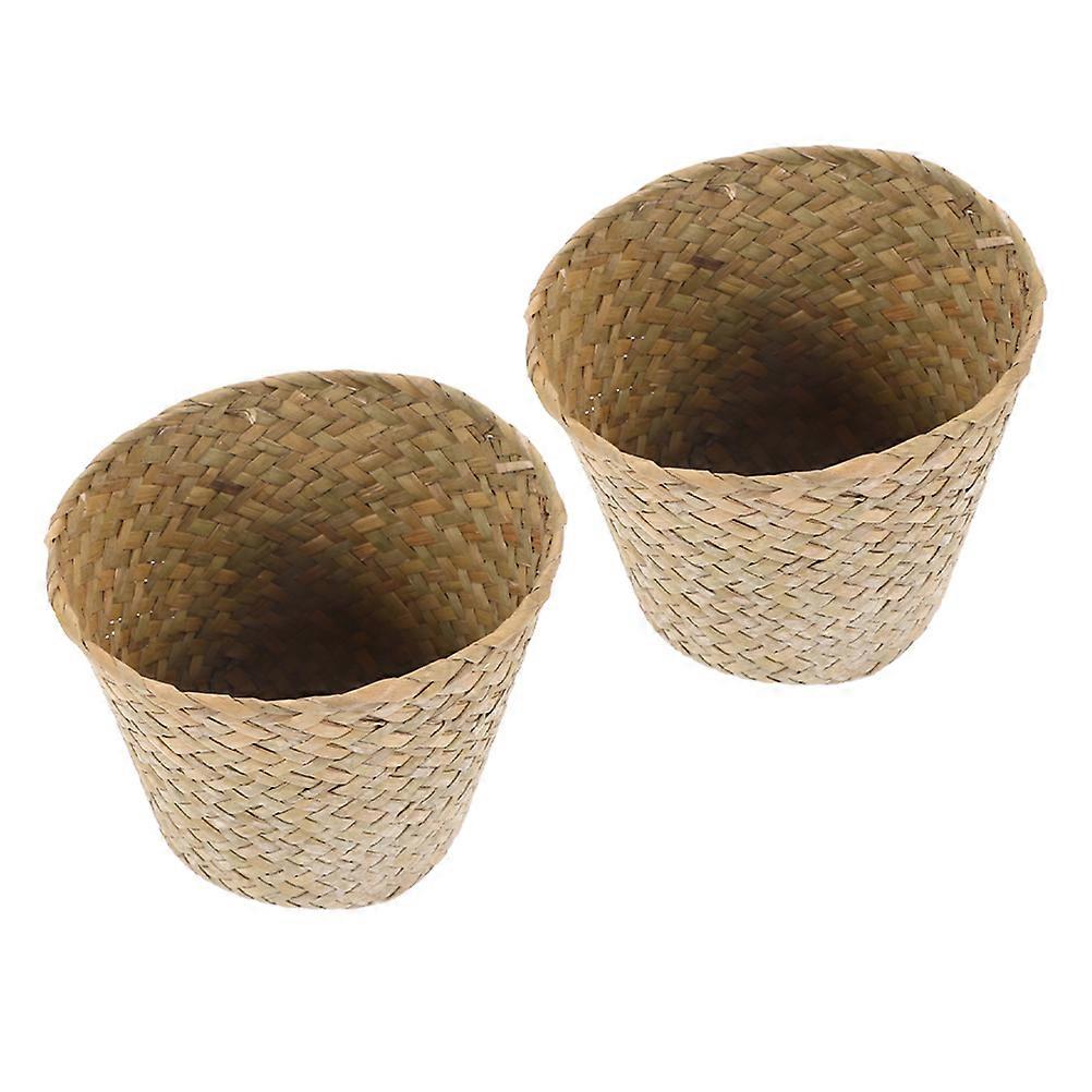 Compact Straw Basket for Storage 8Pcs Woven Trash Can