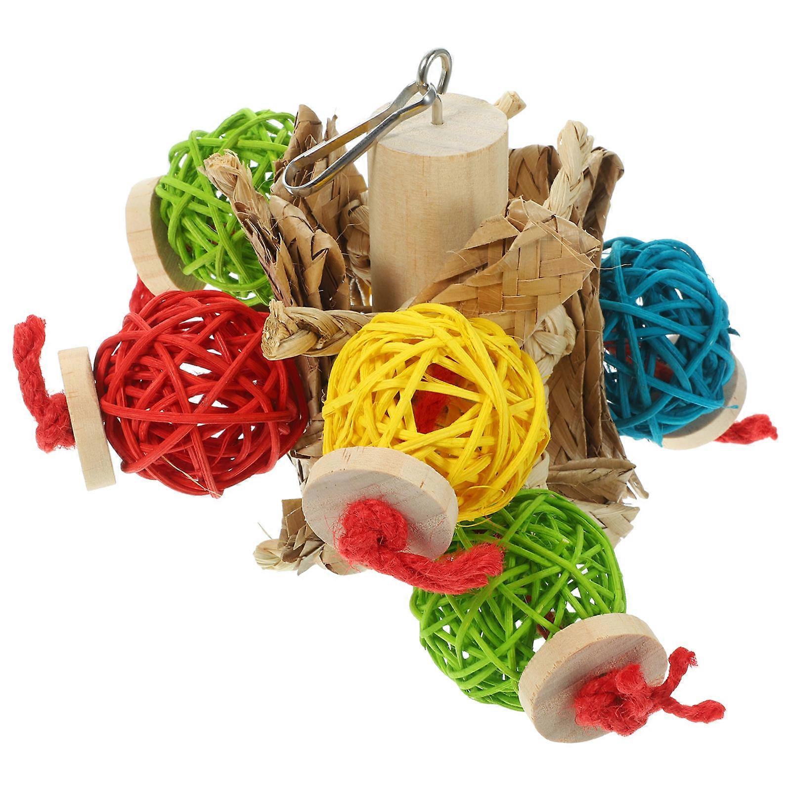 Parrot Chewing Toy 2Pcs Bird Swing Pendant For Bird Owners Indoor Use Wood Durable Design