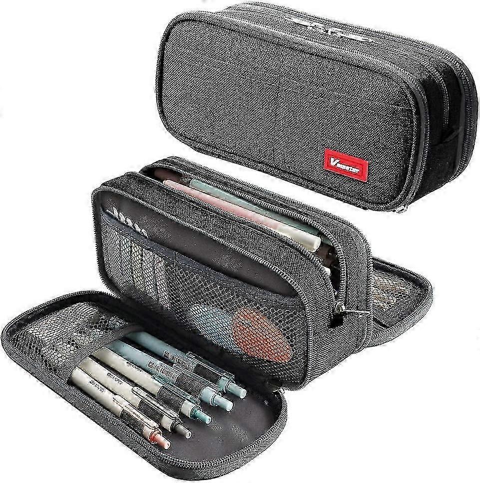 Large Capacity Pencil Case with 3 Compartments, Desk Organizer for Stationery