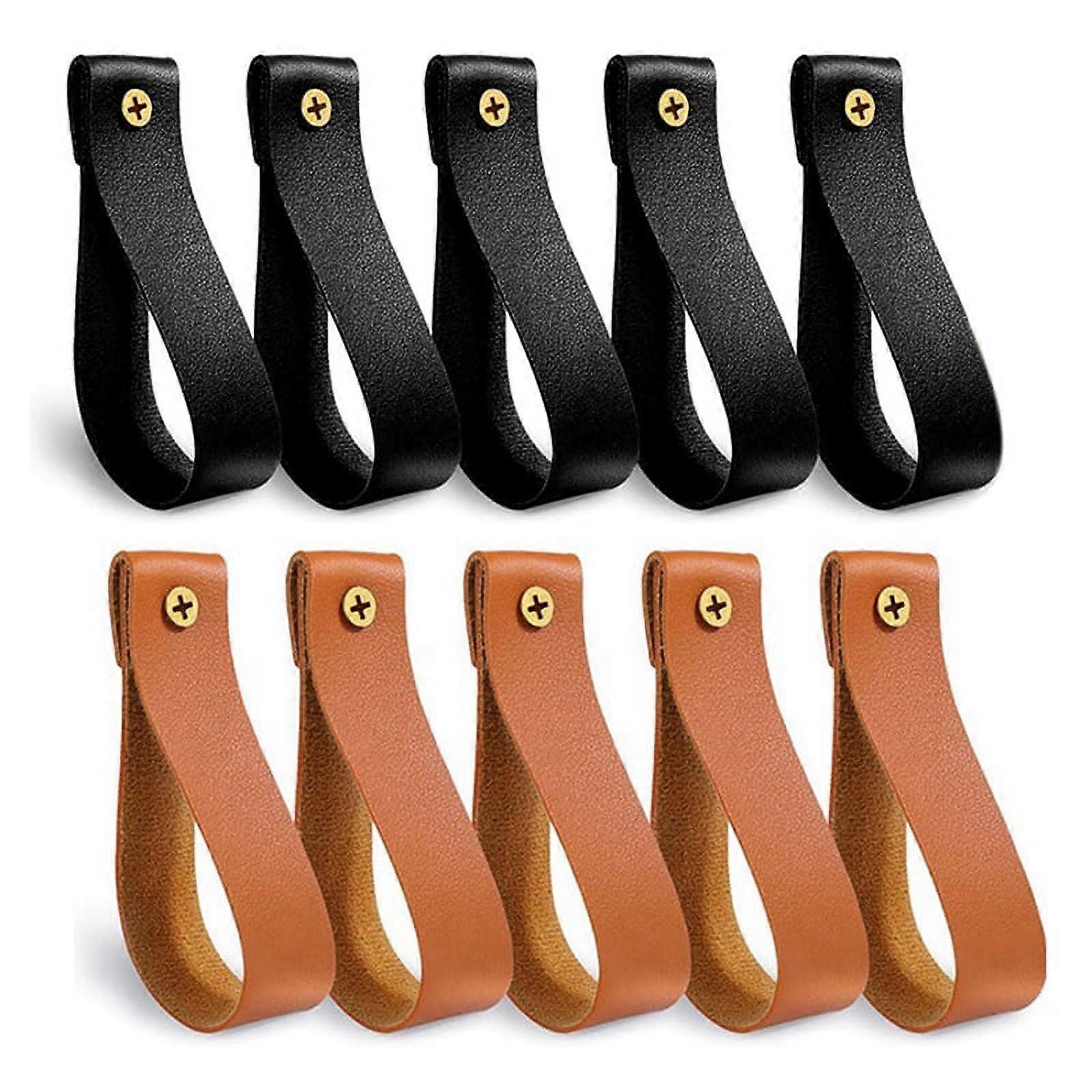 10Pcs Leather Curtain Rod Holder,Leather Bracket,PU Loop Strap for Wood Rod,Strap Wall Hooks