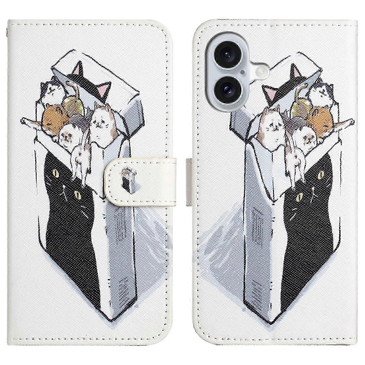 For iPhone 17 Case Pattern Print PU Leather Wallet Phone Cover Cross Texture - Cats (New Model)