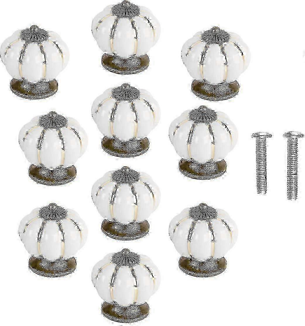 10 X Ceramic Vintage Pumpkin Drawer Knob Door Pull Pull White