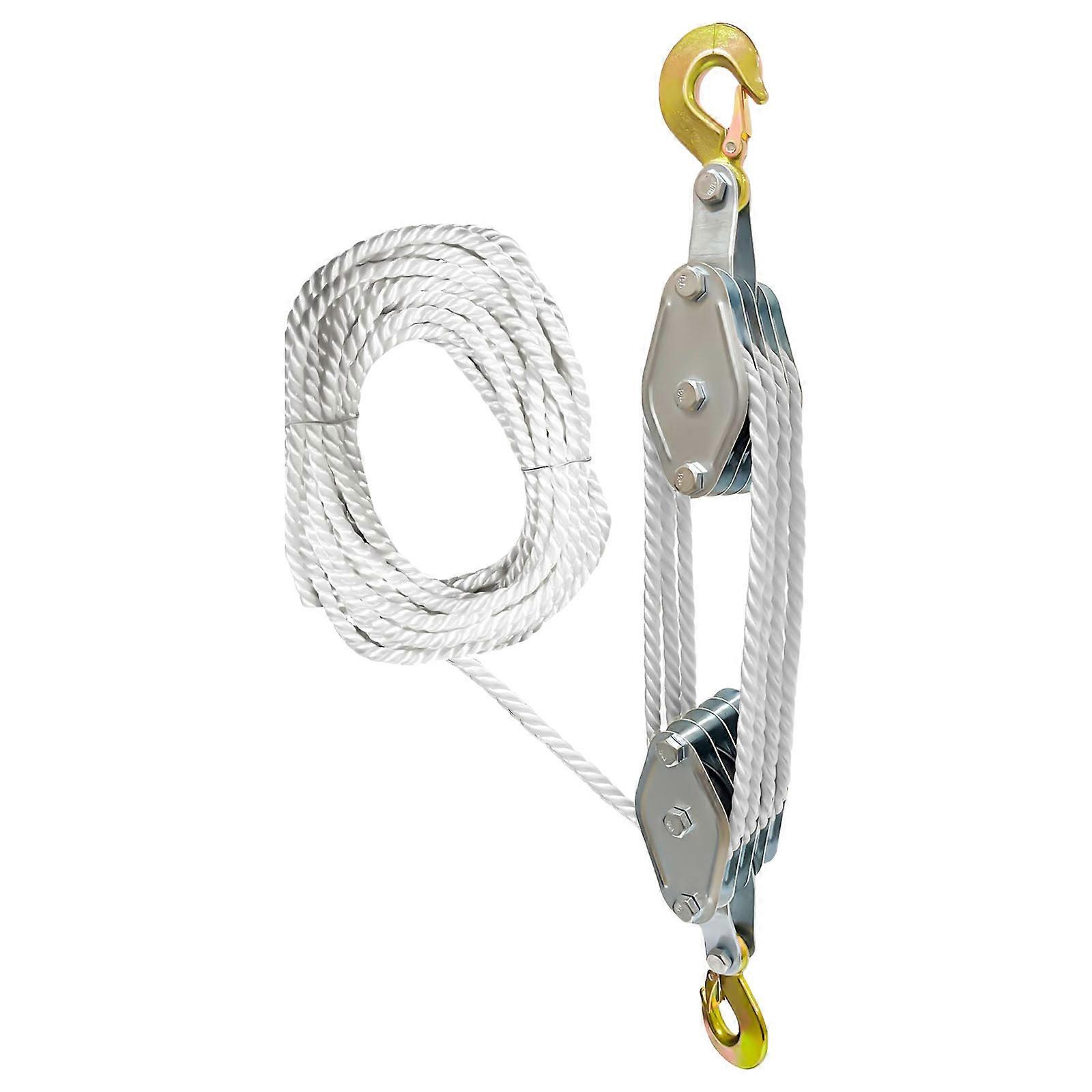 Block and Tackle Pulley Hoist 2200lbs Breaking Strength Block and Tackle Pulley Pulley Block 1100lb Loading Capacity  White rope
