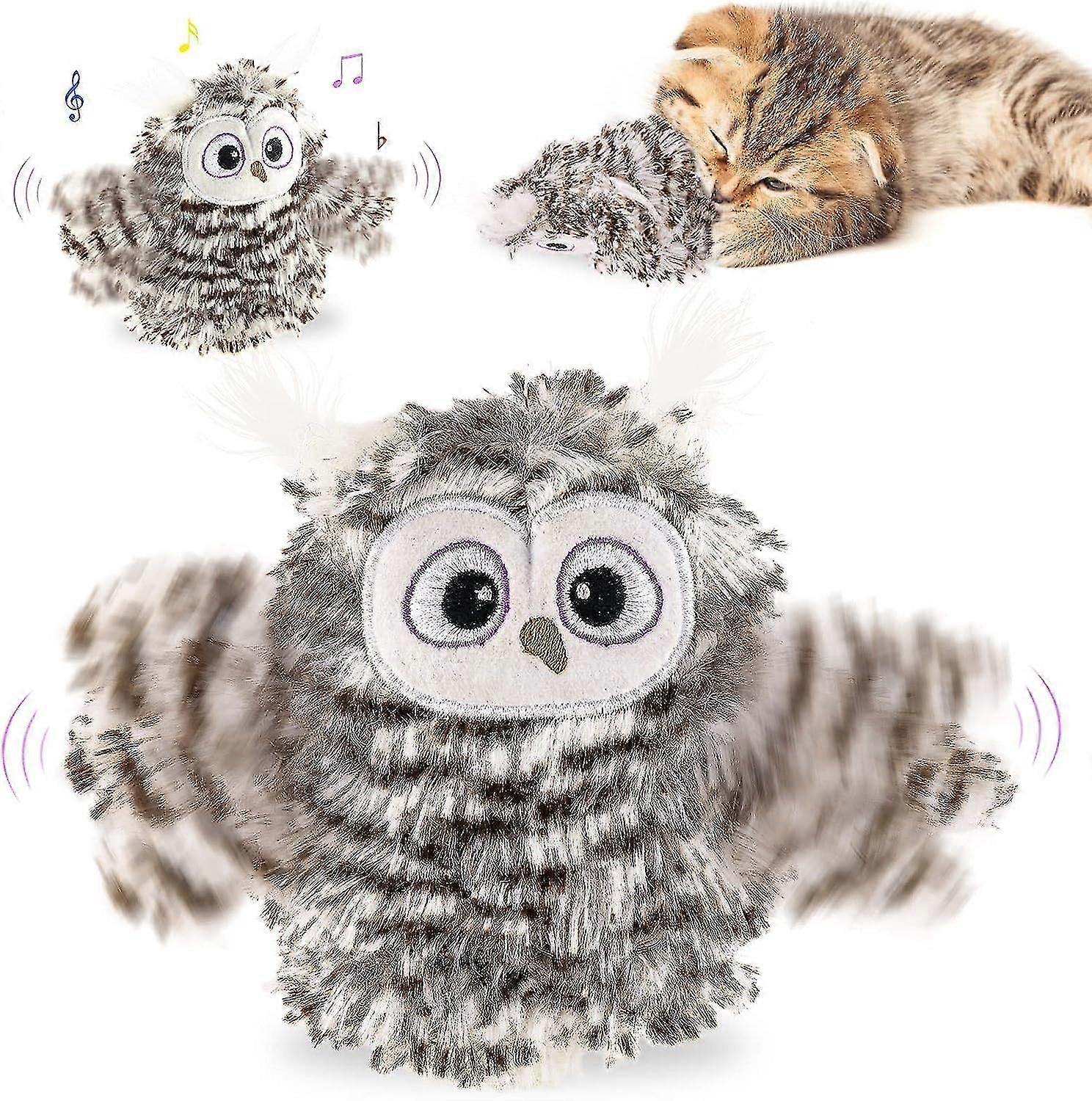 Interactive Flapping Wings Owl Cat Toys, Bird Sound Catnip Toys For Cats, Rechargeable 3 Vibration Modes Indoor Cat Toy For Prevent Boredom