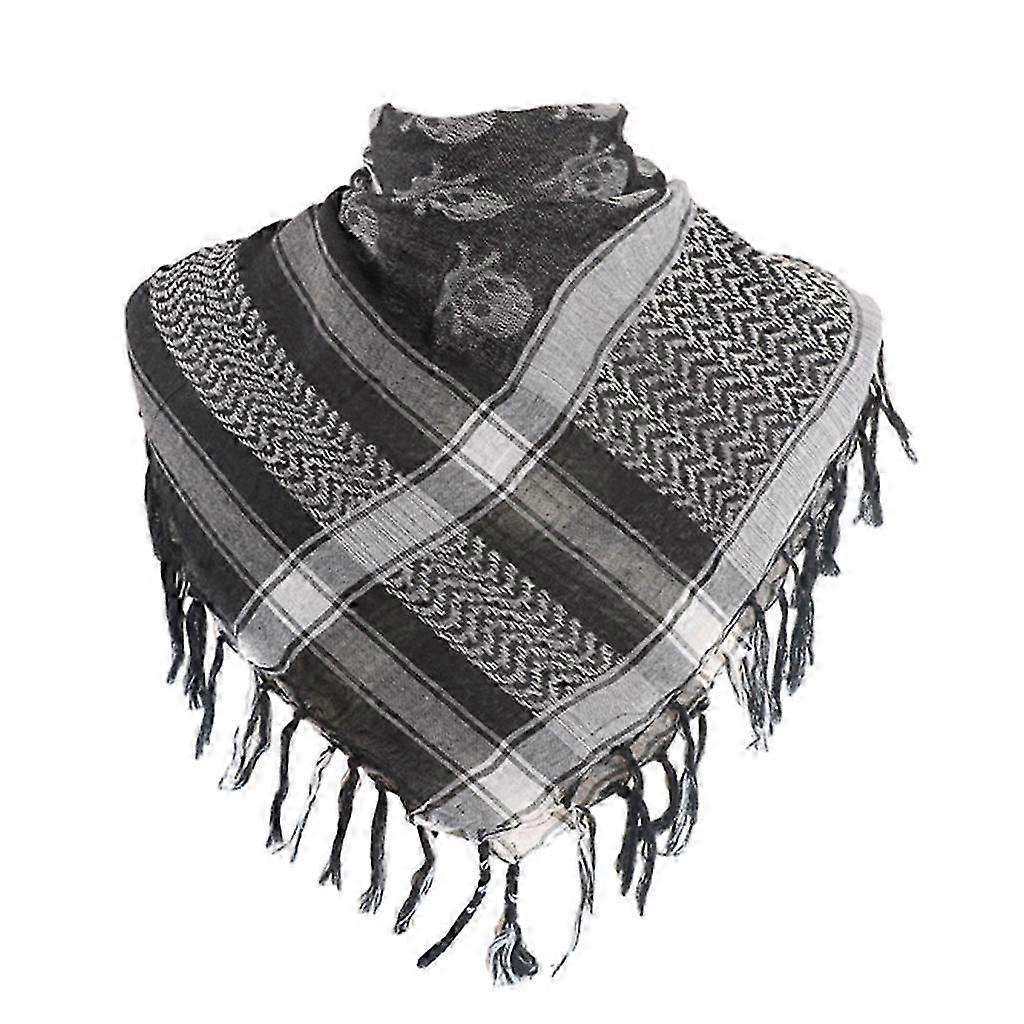 Shemagh Desert Scarf Skull Pattern Arab Keffiyeh Shawl Wrap Tassels Head Wraps