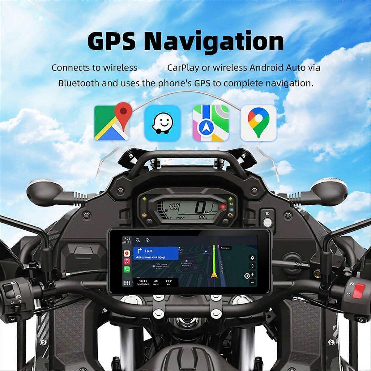 7 Inch Motorcycle Wireless Carplay & Android Auto Front Rear Camera Dual Bluetooth DVR GPS Navigatio