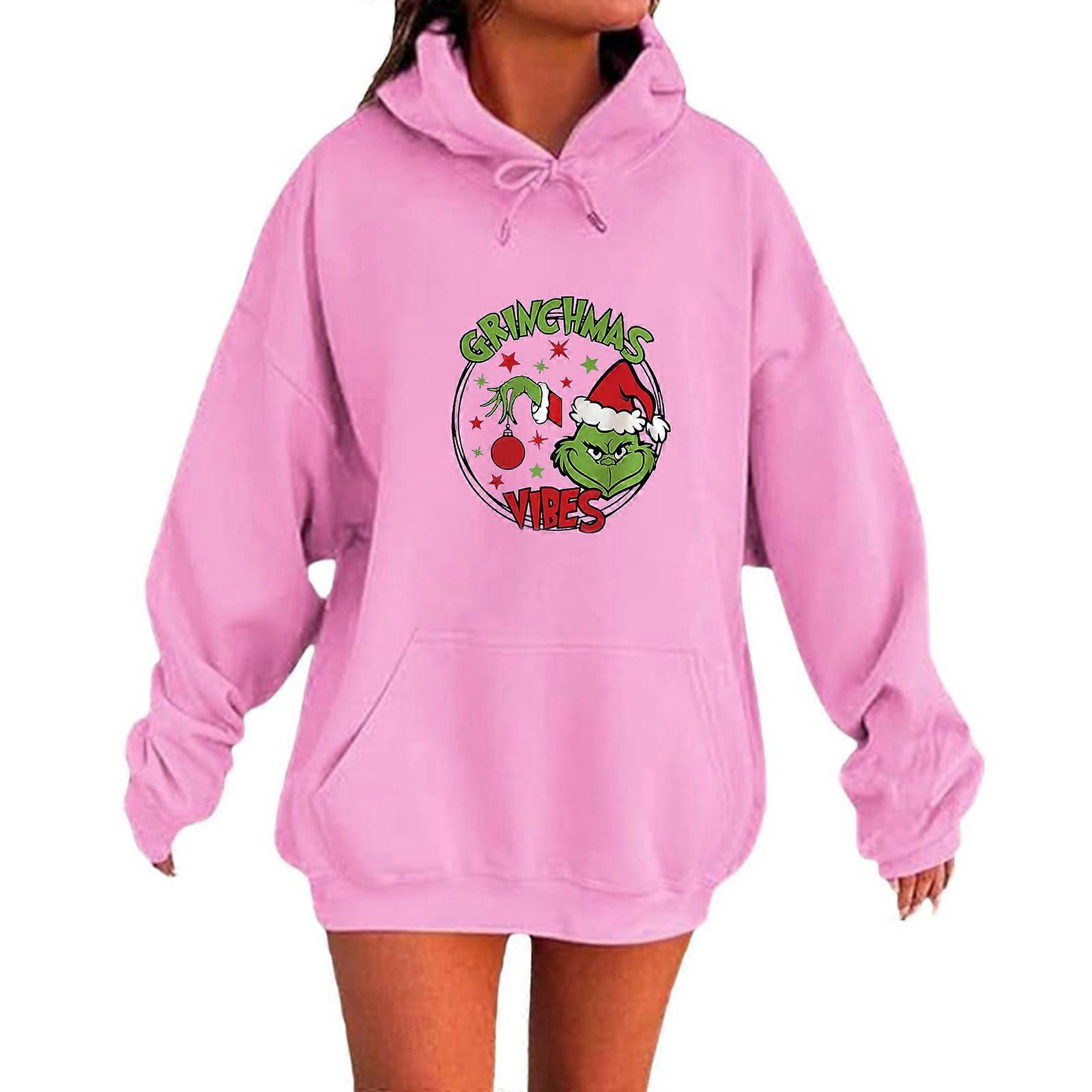 (1 item) Women's Christmas pattern pullover hoodie  Pink XL