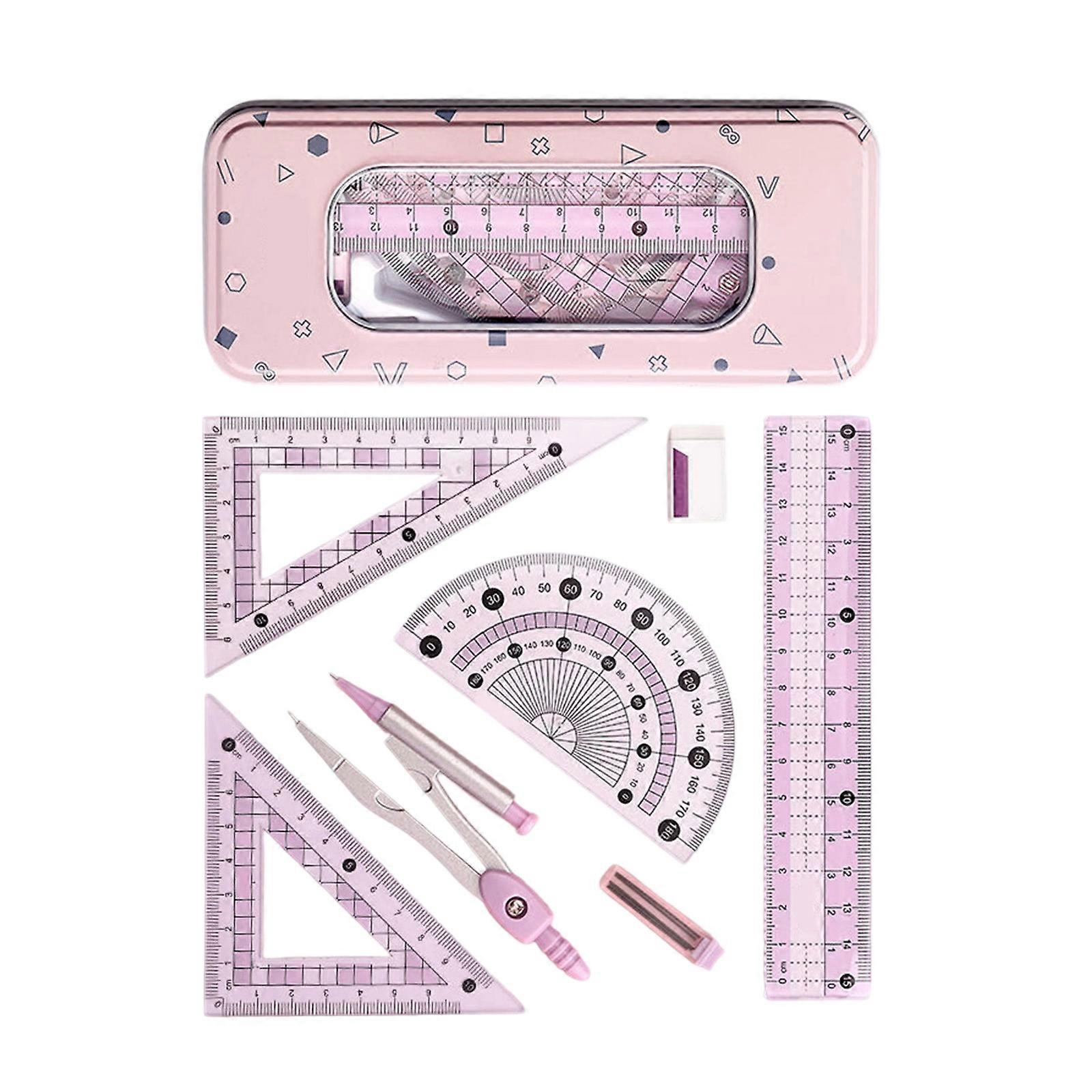 Ergonomic Compass And Ruler Set With Shatter Resistant ABS Material For Technical Drawing Architecture Design And Daily Study  Light pink