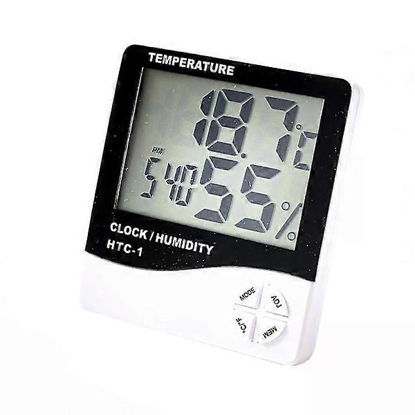 HTC-1 Temperature and Humidity Meter Multifunctional Alarm Clock Four Buttons Digital LCD Thermometer Hygrometer Weather Station for Home