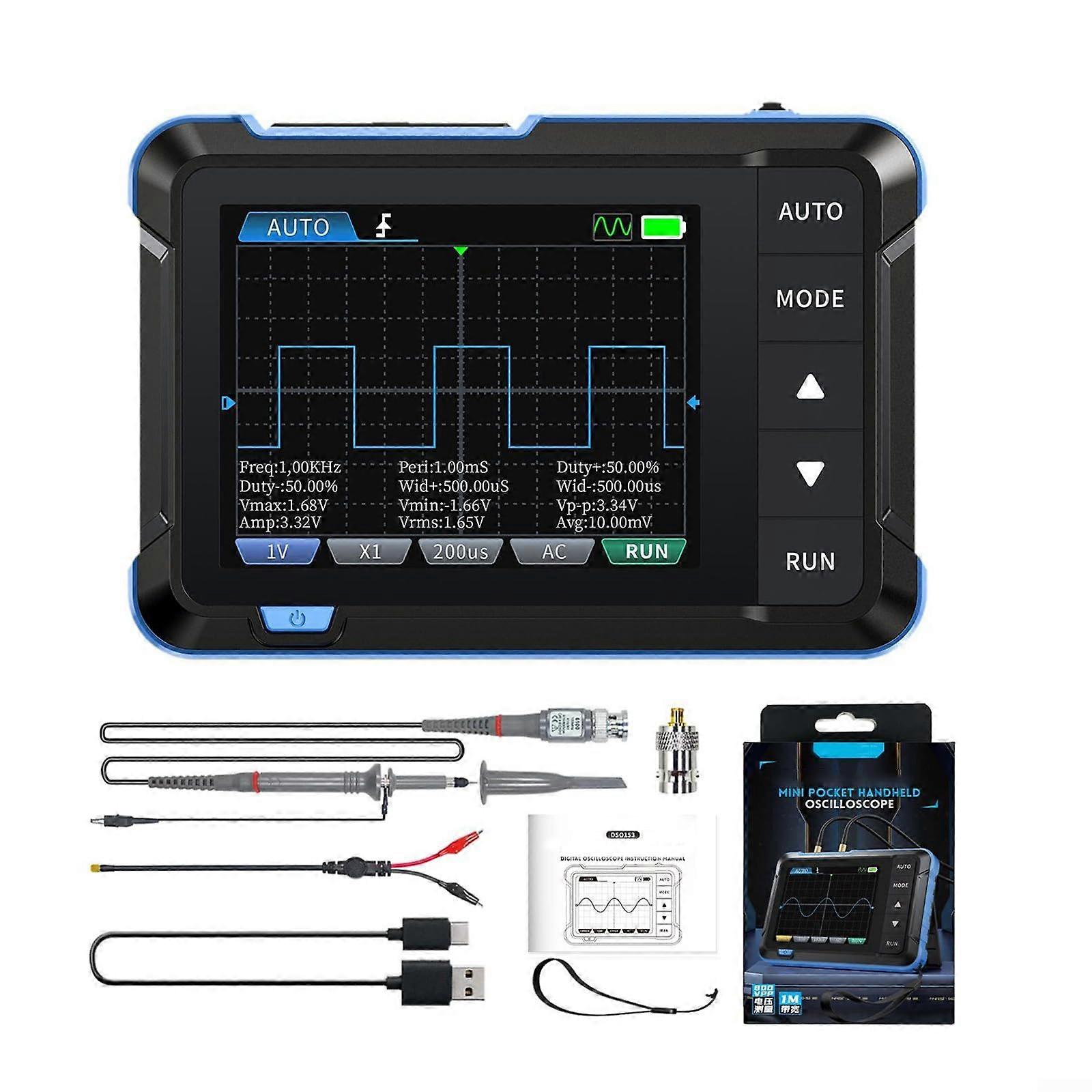 Oscilloscope Include 1000mAh Battery Digital Oscilloscope 5MSa/s Sampling Rate Type-C Rechargeable Signal Generator Multicolor