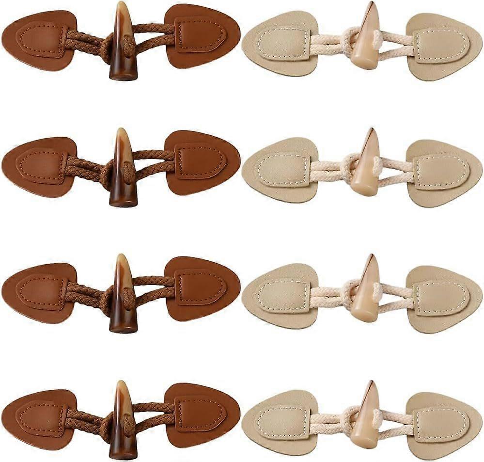 8 Sets Brown Khaki Pu Leather Toggle Closure with Resin Horn Sew on Toggles Closures Clasps Buttons Vintage Sewing Button Bulk for Sewing Making Coat 