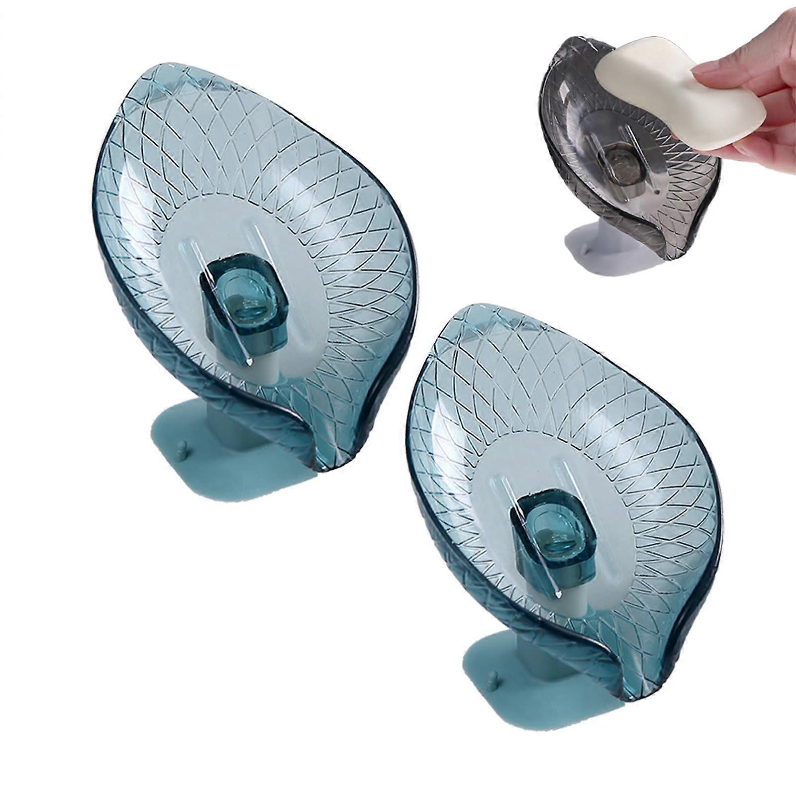 Soap Holder with Suction Cup 2 Pack, Leaf Shape Drain Soap Dish for Bathroom Sink (Green)