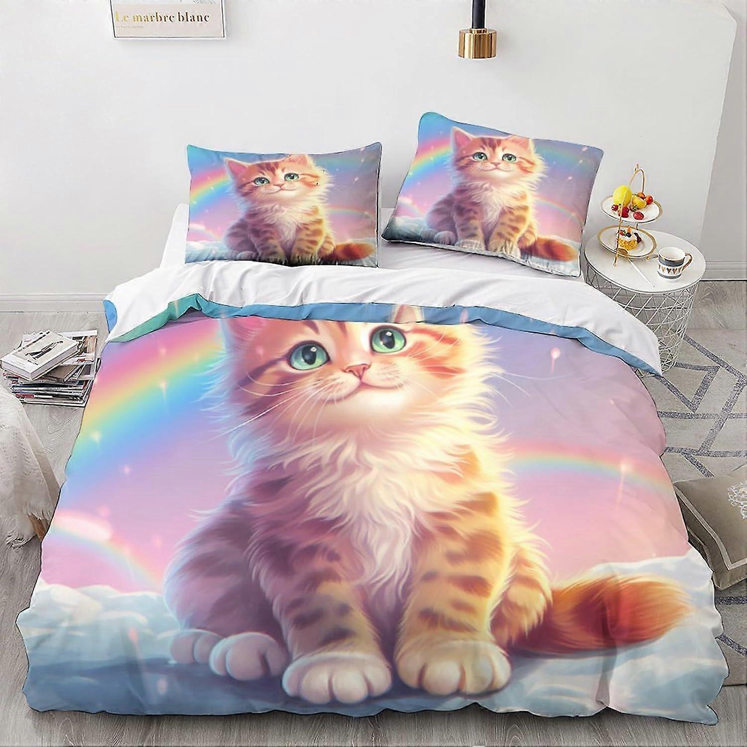 LikeEj Cat 3D Cute Kitty Påslakan Set, 100% Microfiber Animal Sängkläder Set med Pillow Shams 3PCS Sängkläder King