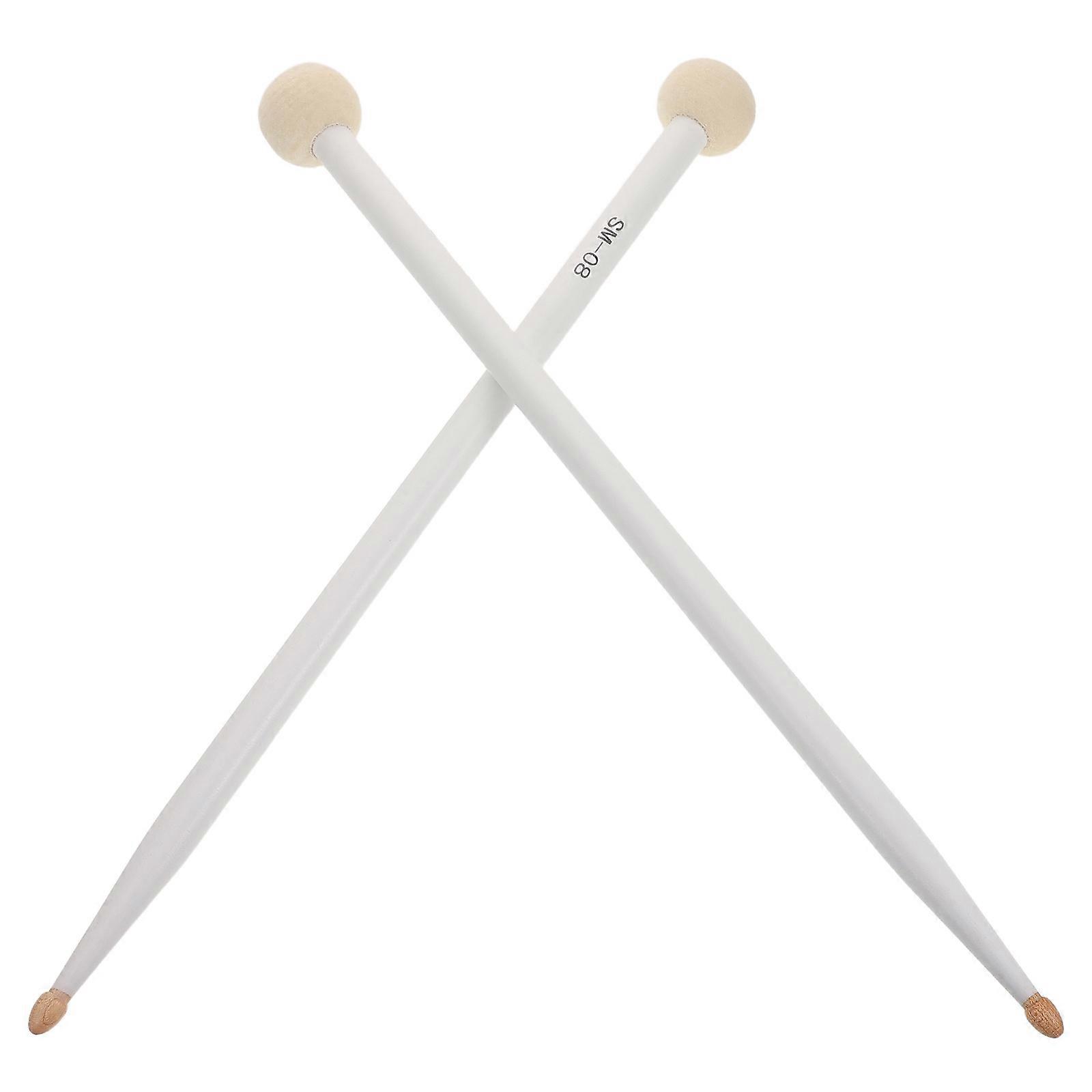 Drum Mallets Wooden Felt Head Sticks for Percussion 2Pcs White