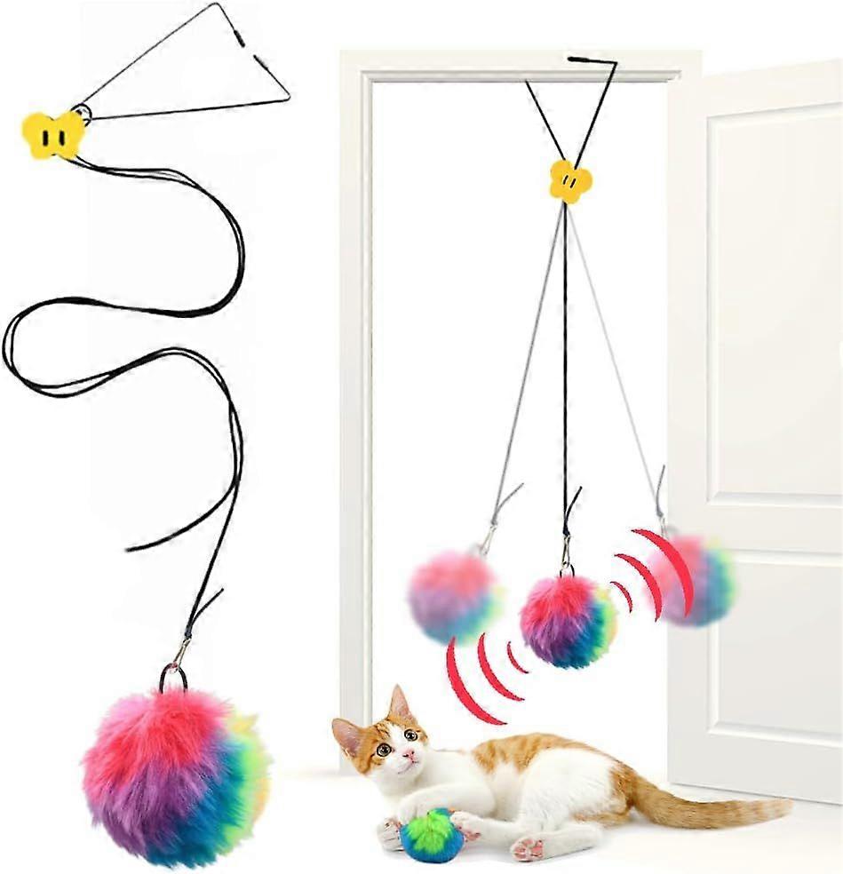 Interactive Cat Toys for Indoor Cats, Self-Play Hanging Door Toy for Kitten, Adjustable Height Exercise Bell Ball to Keep Kittens Active