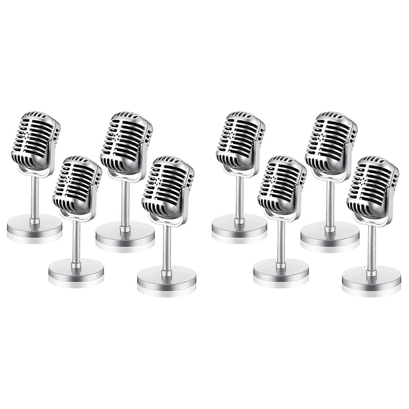 8Pcs Retro Microphone Props Model Vintage Microphone Antique Microphone Toy Microphone Stage Table Decor,Silver
