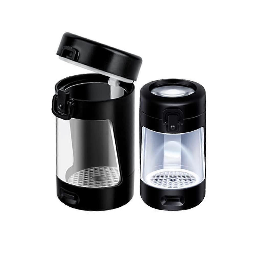 LED Storage Jar with Magnifying Lens and Builtin Light, Airtight Glass Container 1pc Black