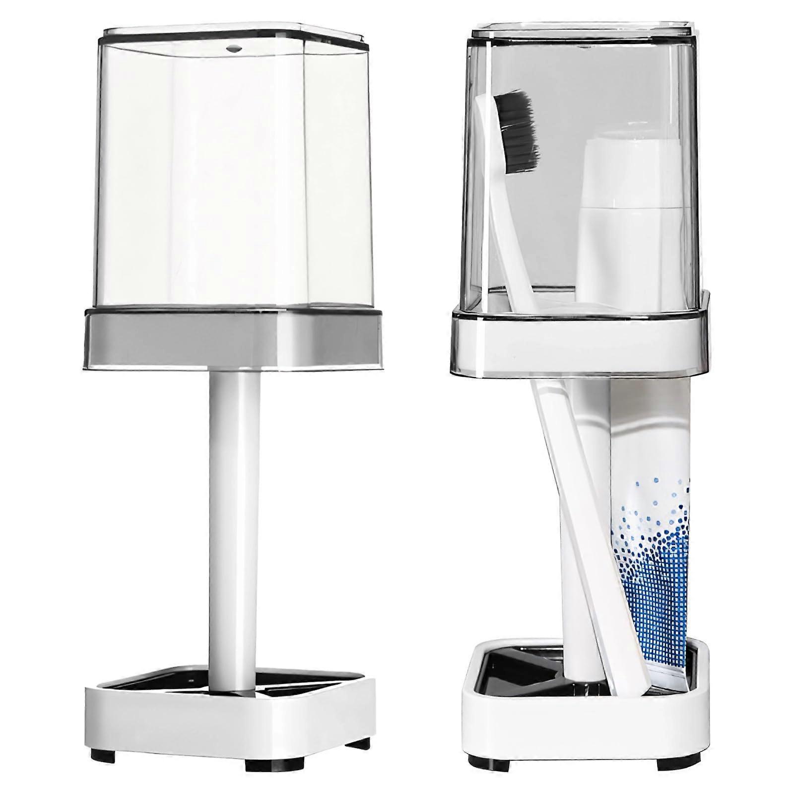 Toothbrush Holder 2Pack with Rinse Cup Lid, DustProof Bathroom Organizer, QuickDrain Base
