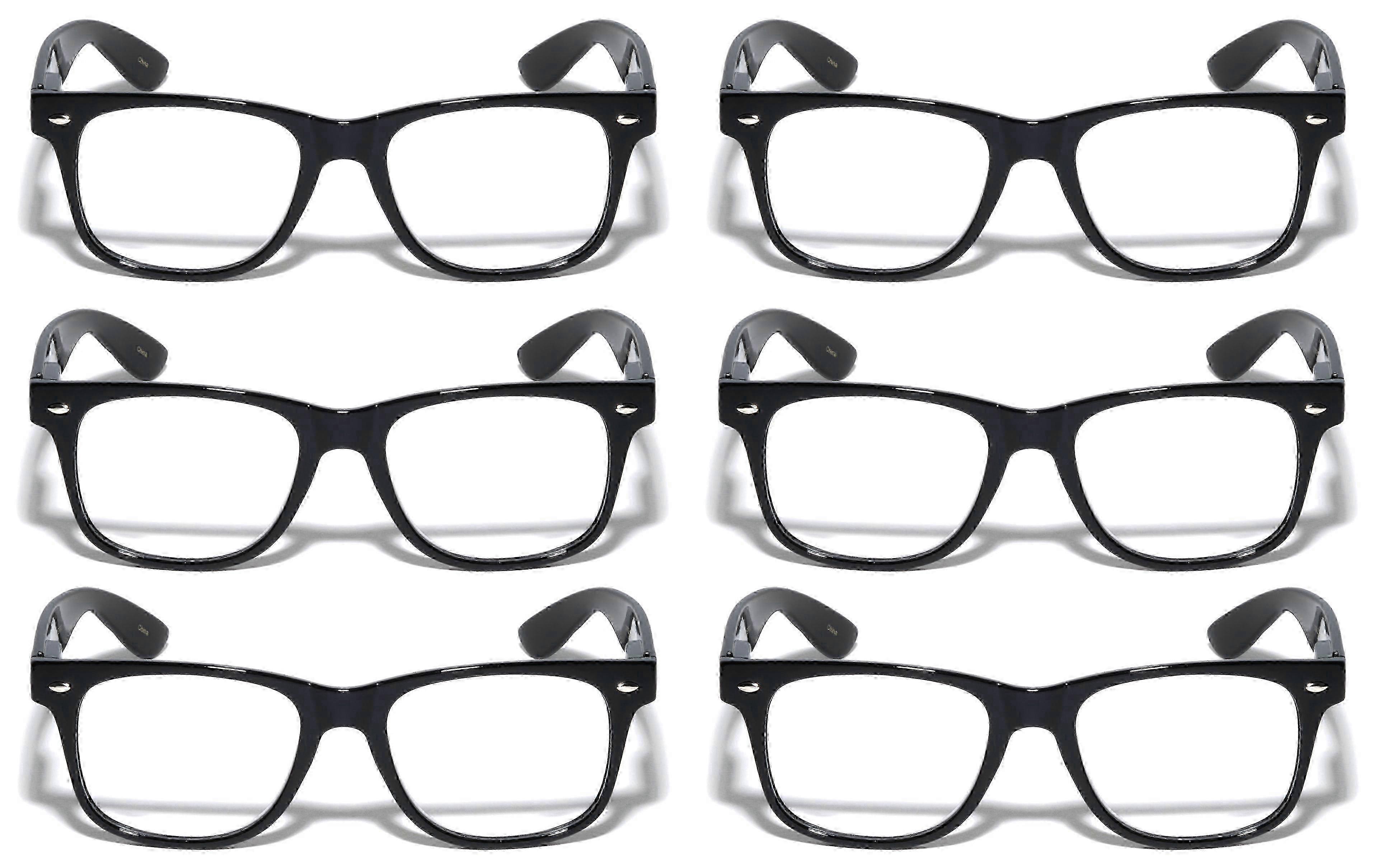 6 Pairs of Classic Comfortable Reading Glasses - Spring Hinge Neon Color Clear Lens Readers