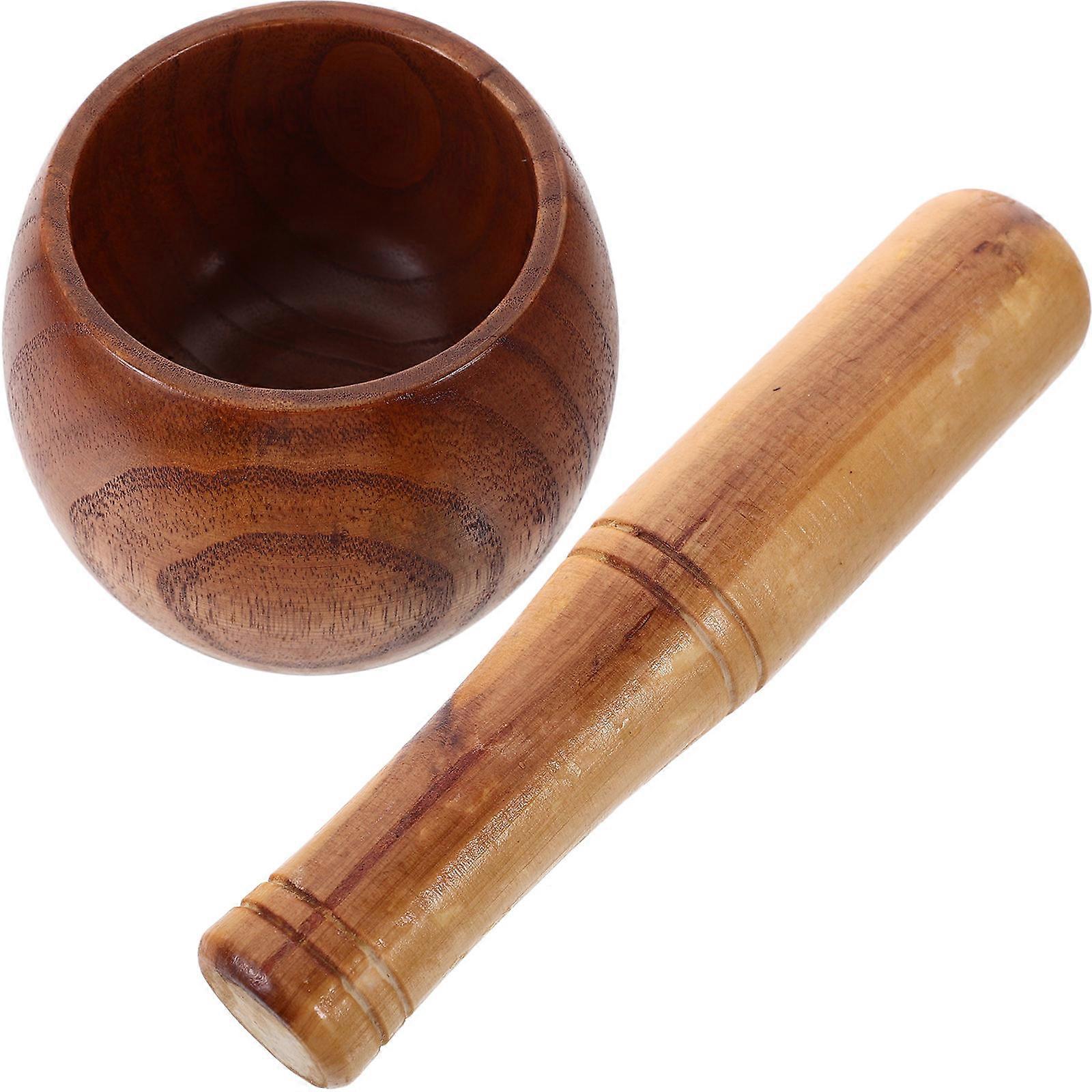 Wood Pestle and Mortar for Garlic Crushing 4Sets Kitchen Tool