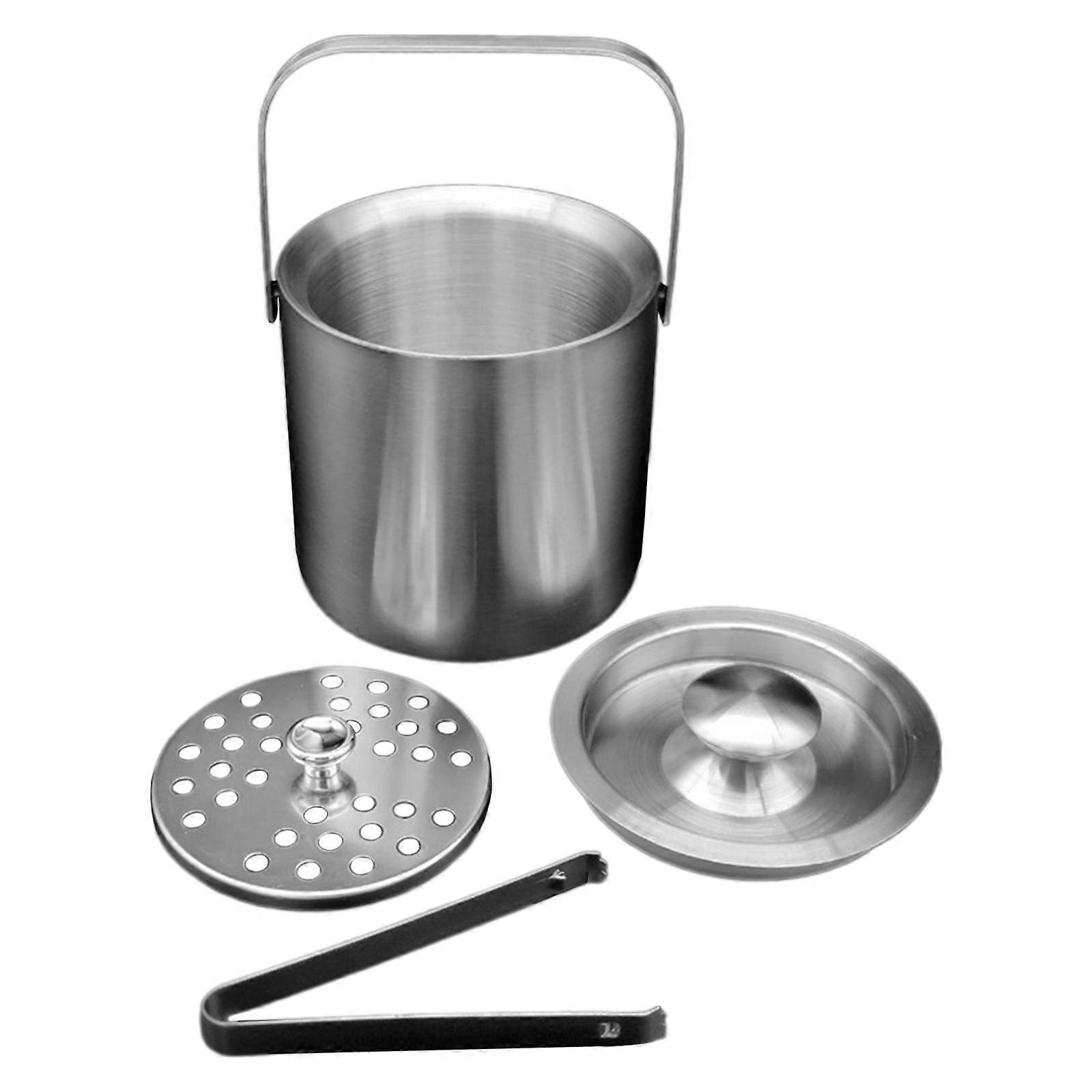 Steel Ice Bucket with Lid and Tongs Cold Beverage Container Unique Ice Bucket for Parties and Outdoor Gatherings Multicolor