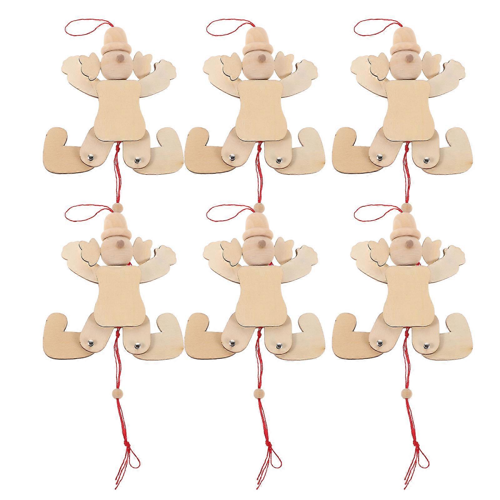 Wooden Pull String Clown Marionette for Creative Play 6Pcs Puppets