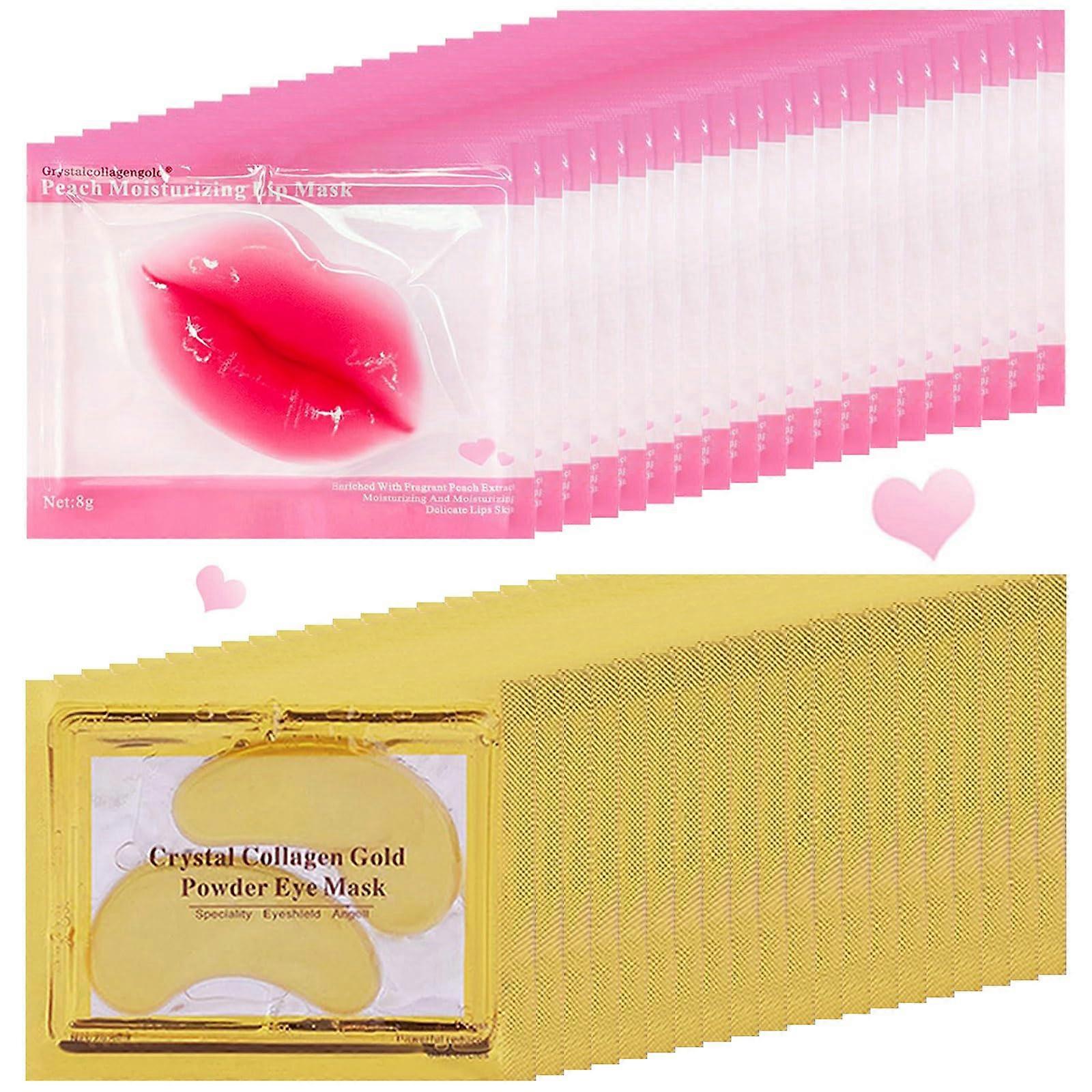 24K Gold Eye Mask and Collagen Lip Mask Set for Dark Circles, Puffiness Relief and Deep Hydration
