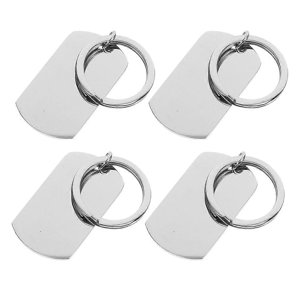 4pcs Engravable Metal Keychain Blanks Rectangle Dog Tags for DIY Craft Silver