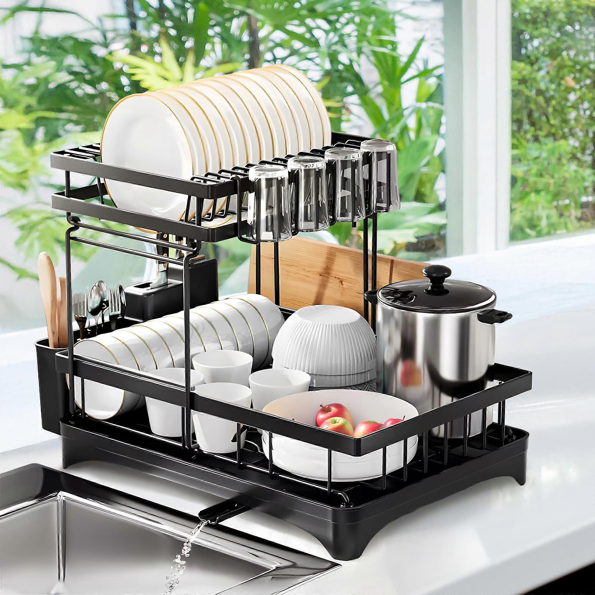 2 Tier Dish Drying Rack with Utensil Holder, RustResistant SpaceSaving Design for Kitchen Counter