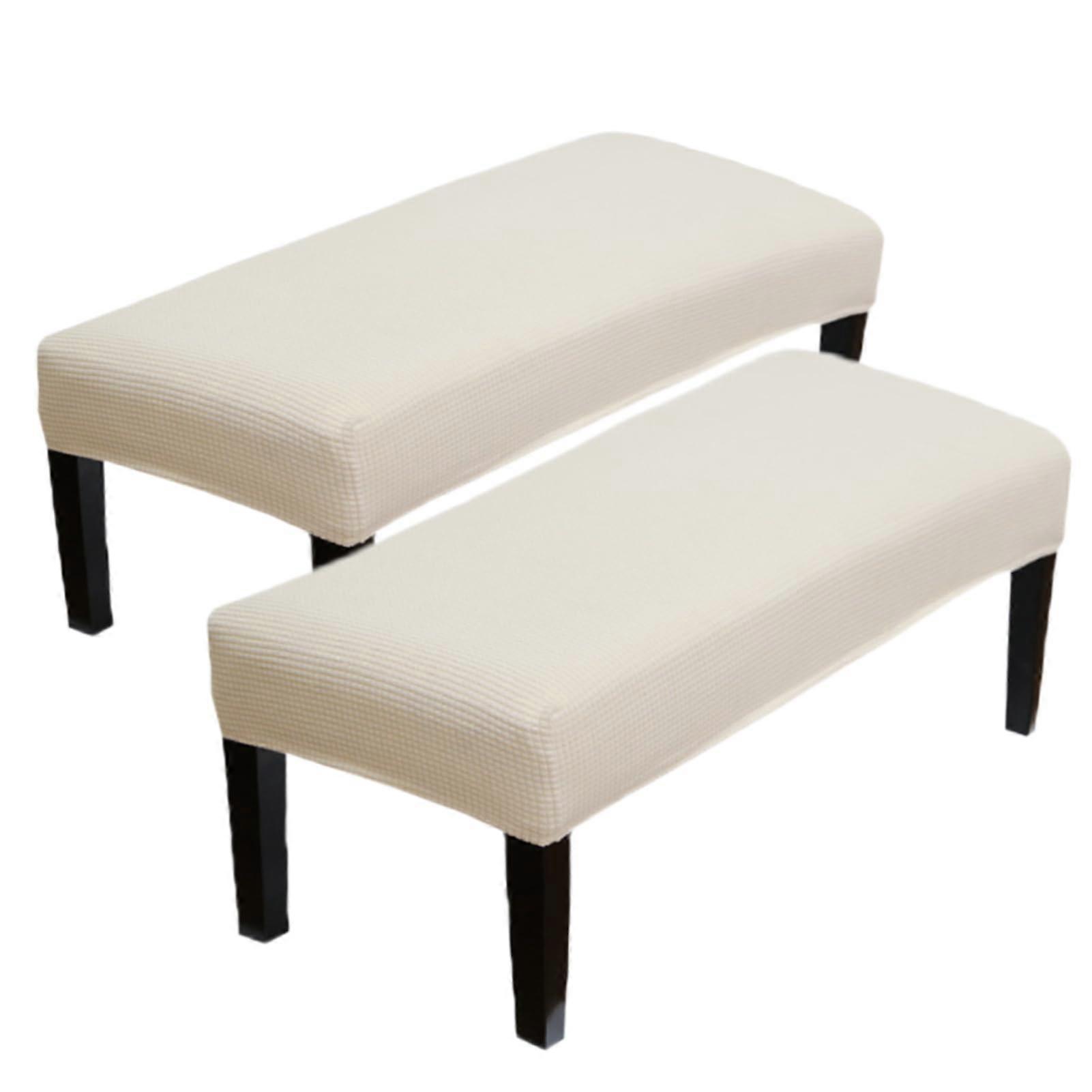 2 Pcs Stretch Jacquard Dining Bench Covers Washable Elastic Seat Protector with AntiSlip Straps Beige