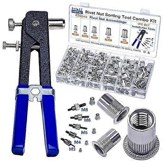 Metric Rivet Nut Tool Kit 430 Pcs For M8 M6 M5 M4 M3 Threaded Insert Fastener Installation Hardware Accessories