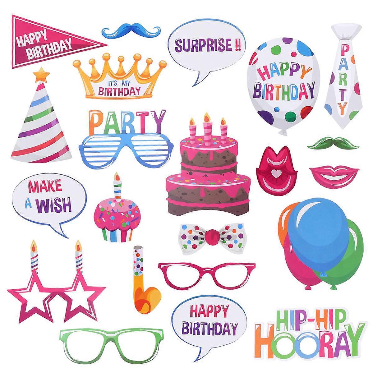 Birthday Decorations Photo Booth Props for Fun with 66Pcs Set