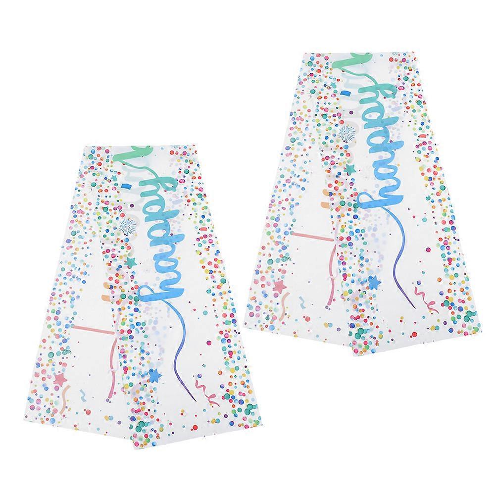 Birthday Table Runner Mermaid Design for Party 2Pcs White Polyester Decoration