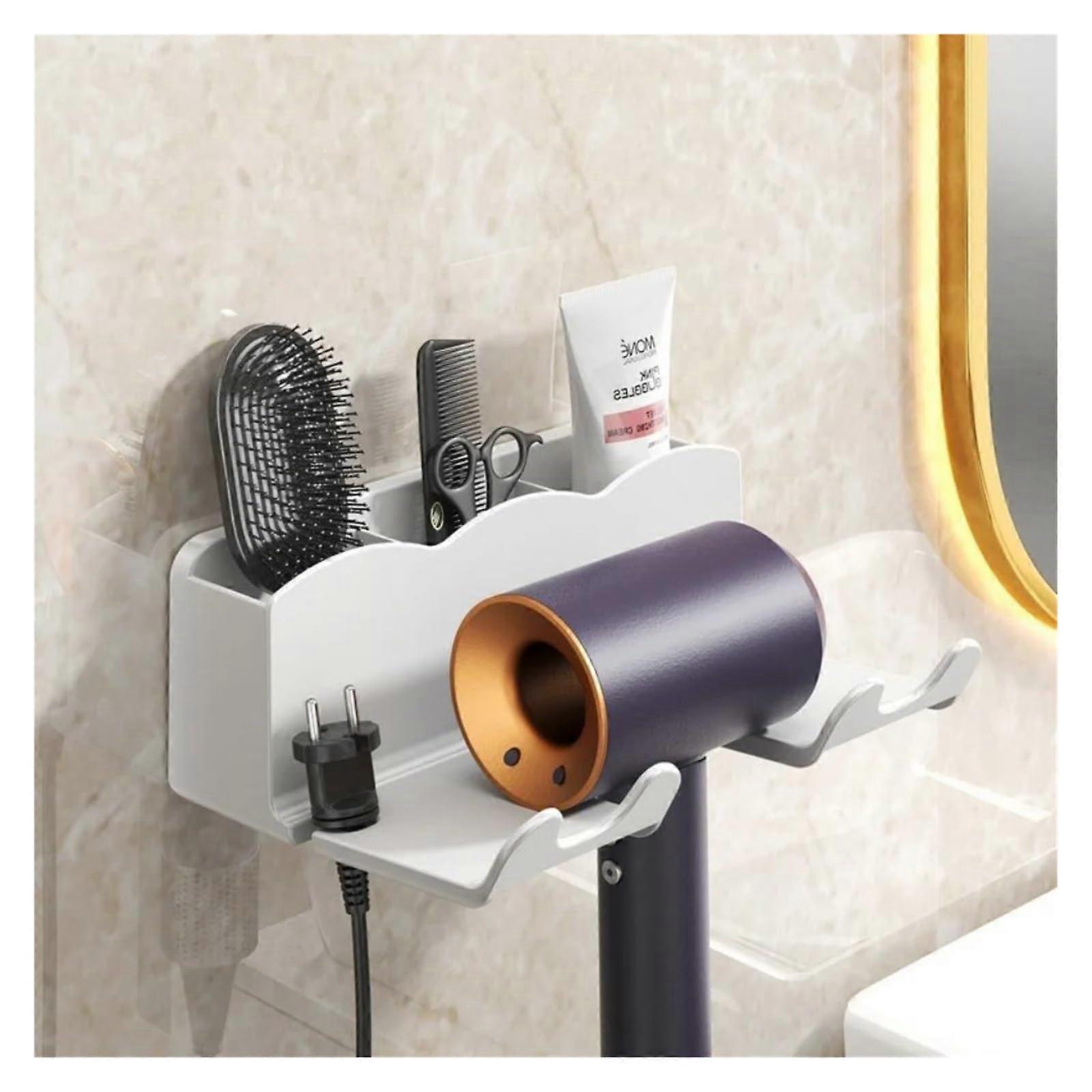Hair Dryer Storage Rack WallMount Punch Bracket White Bathroom