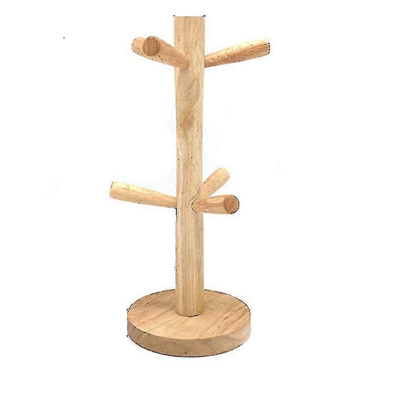 Solid Wood Kitchen Coffee Mug Tree Countertop Tea Cups Holder Stand With 6 Hooks