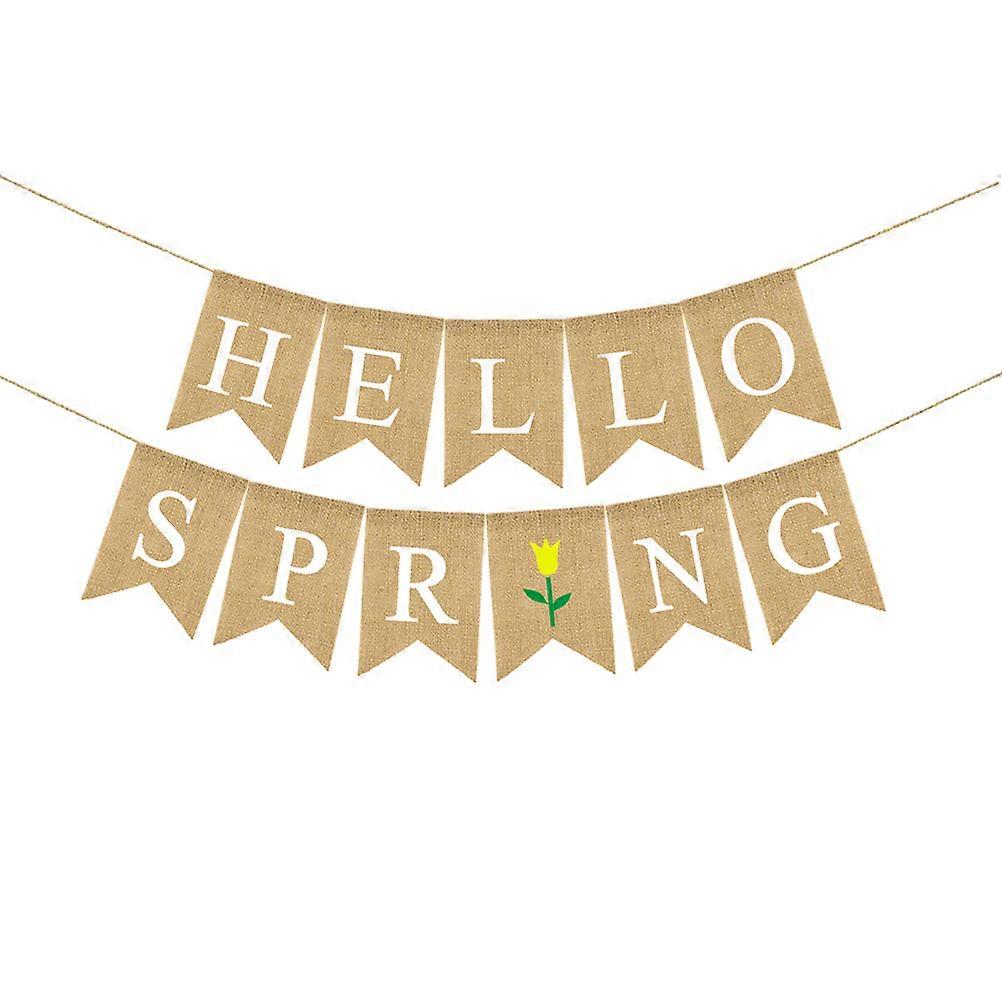 Spring Banner Hello Spring Letters Decorative Linen Burlap Banner 2Pcs