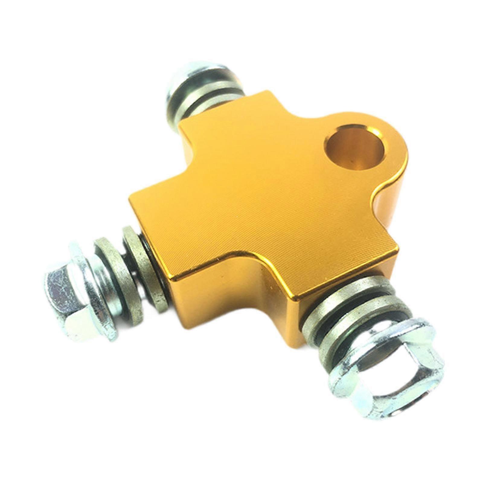 Motorcycle Brake Hose Connector Gold Three Way Fitting with Bracket Universal Easy Install