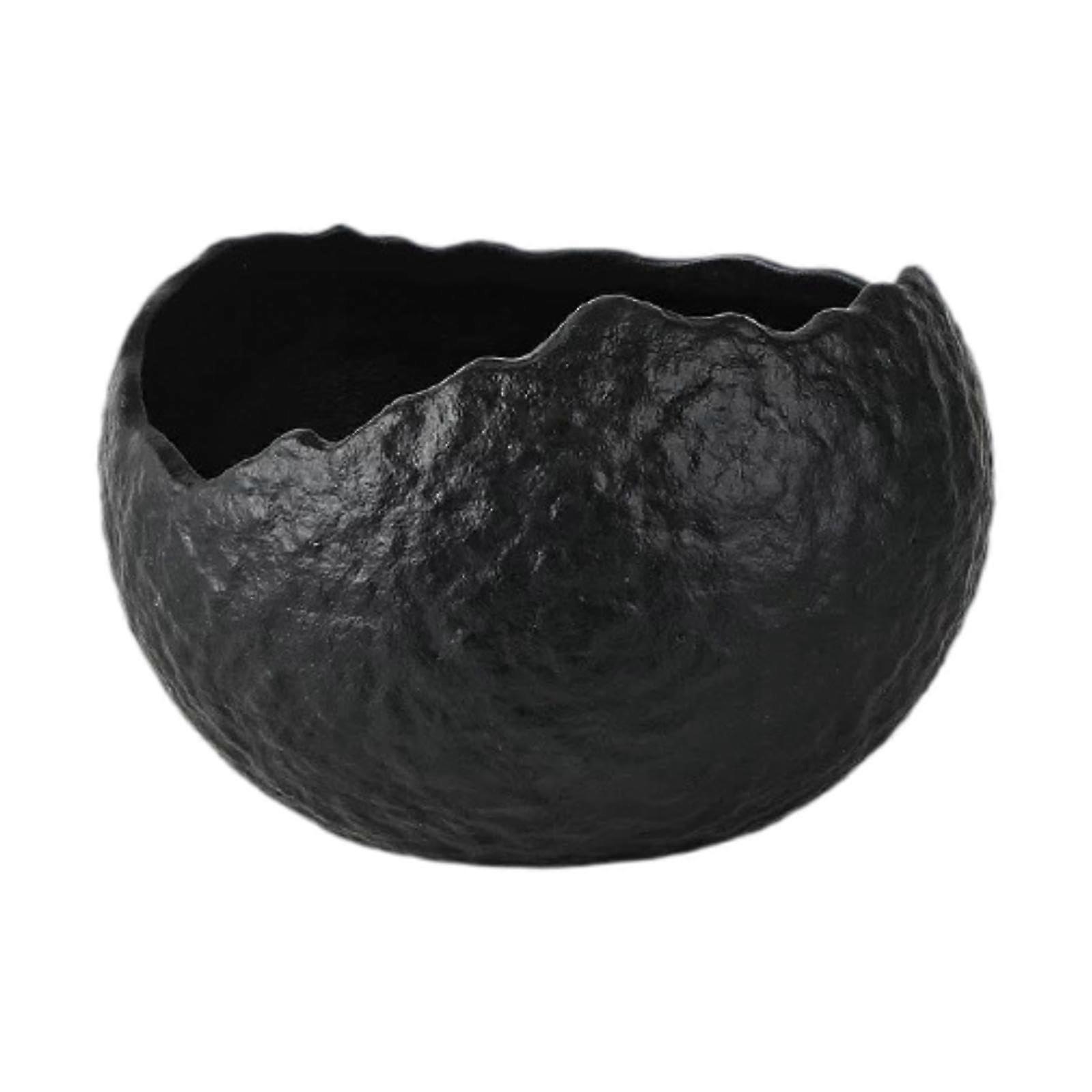 Matte Black Ceramic Serving Bowl with Rustic Irregular Rim for Soup, Snacks and Desserts