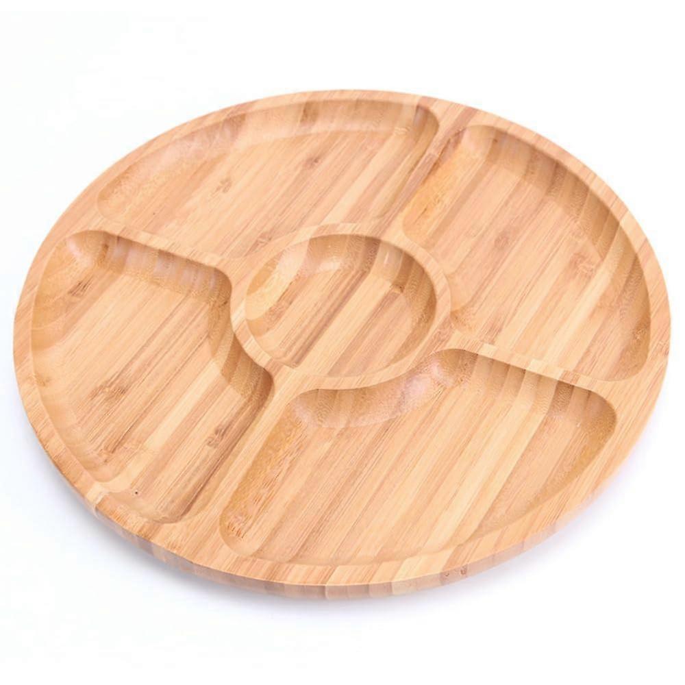 Wooden Serving Tray with Five Sections, Bamboo Appetizer Platter for Fruit and Snacks, 20cm