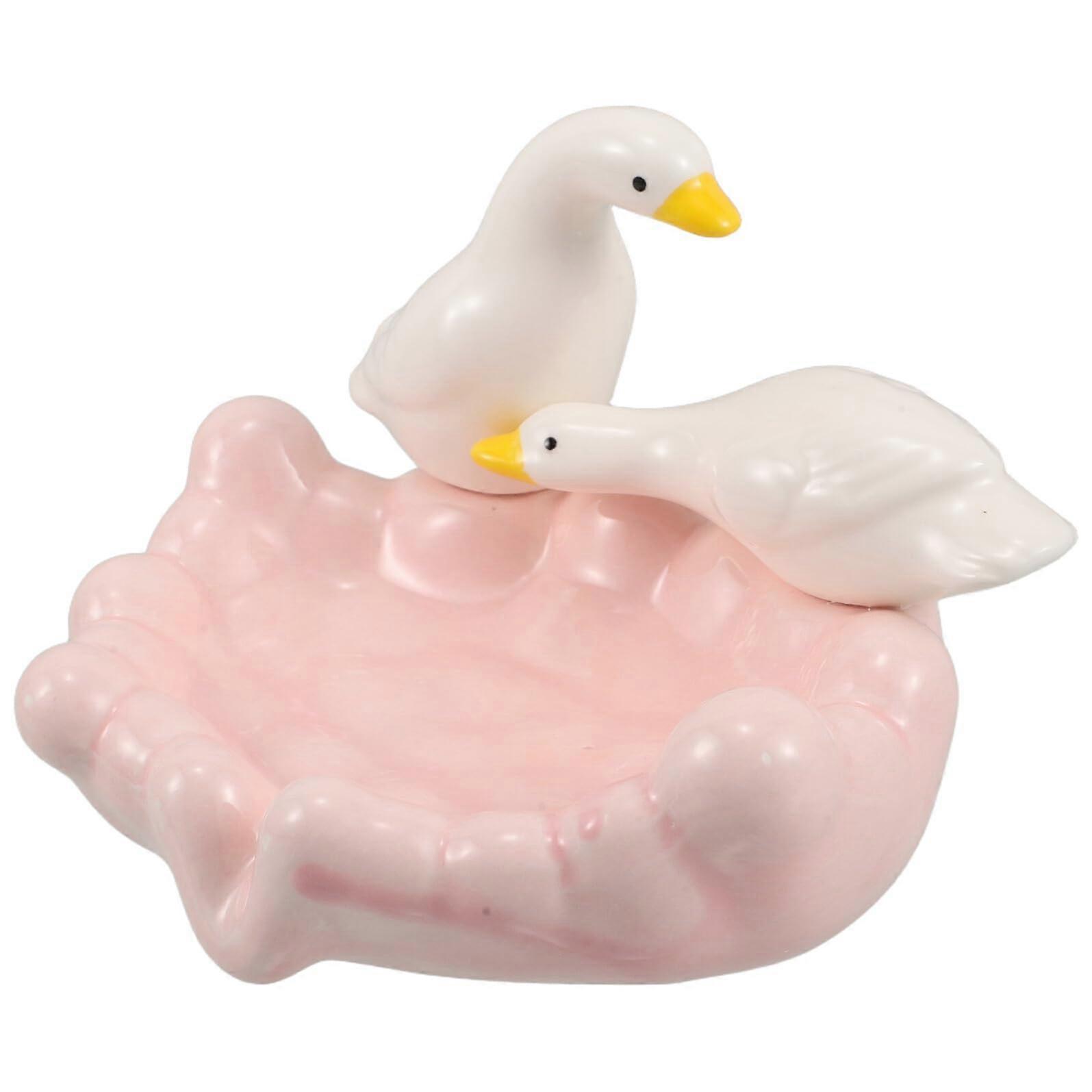 Ceramic Soap Dish with SelfDraining Cute Duck Design for Bathroom or Kitchen Sink Use