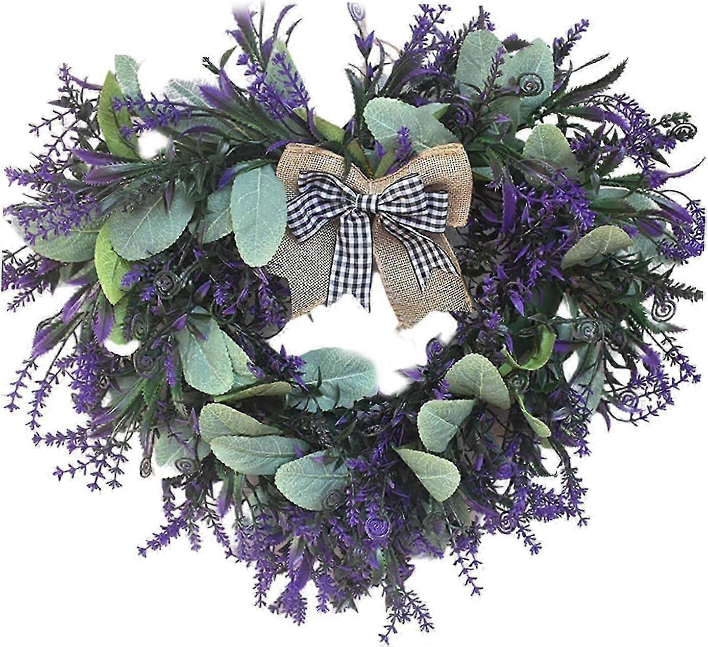 Spring Simulation Lavender Heart-Shaped Flower Wreath with Bow Decoration