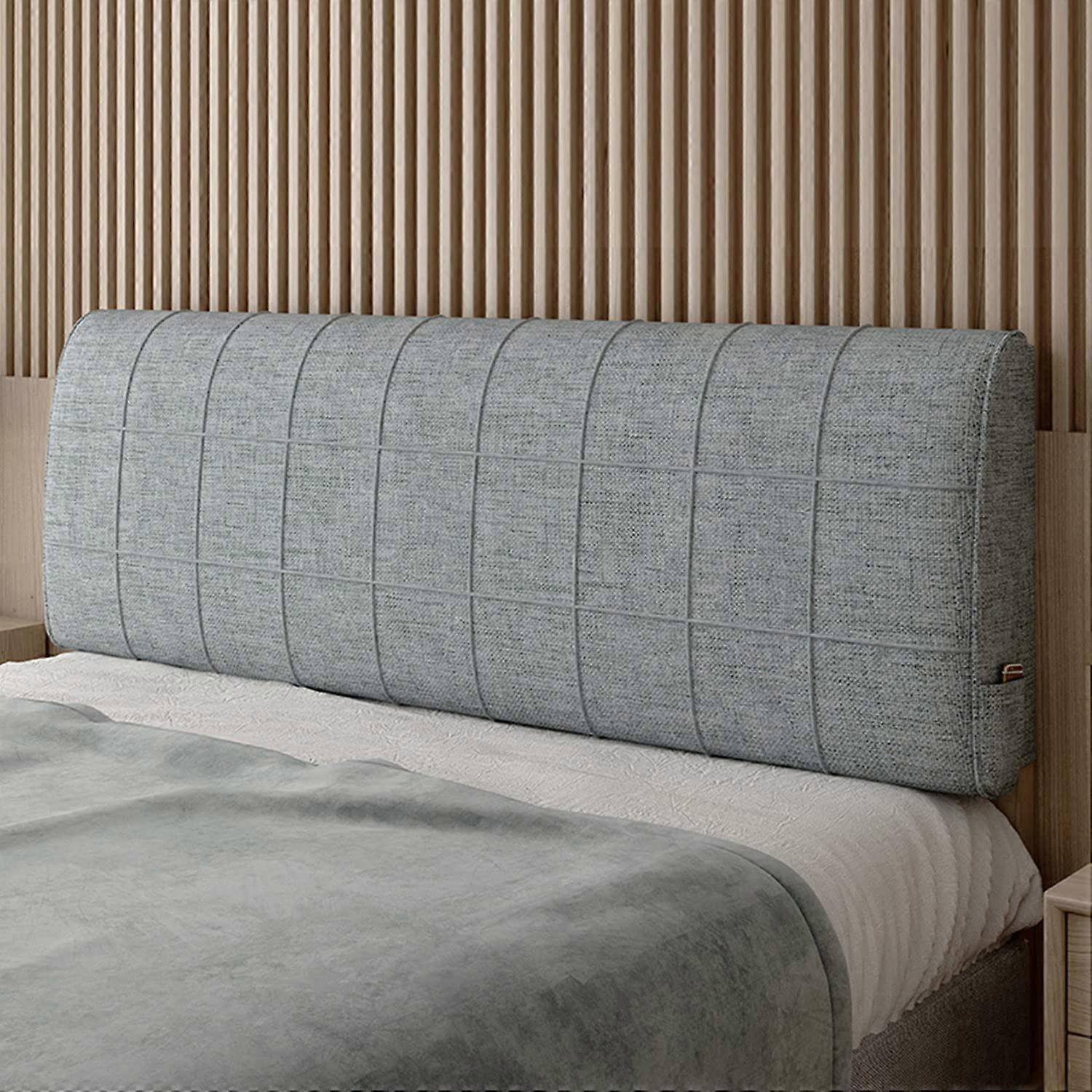 Large Gray Headboard Pillow with Medium Firm Support, Removable Cover, Storage Pockets, 63 Inch