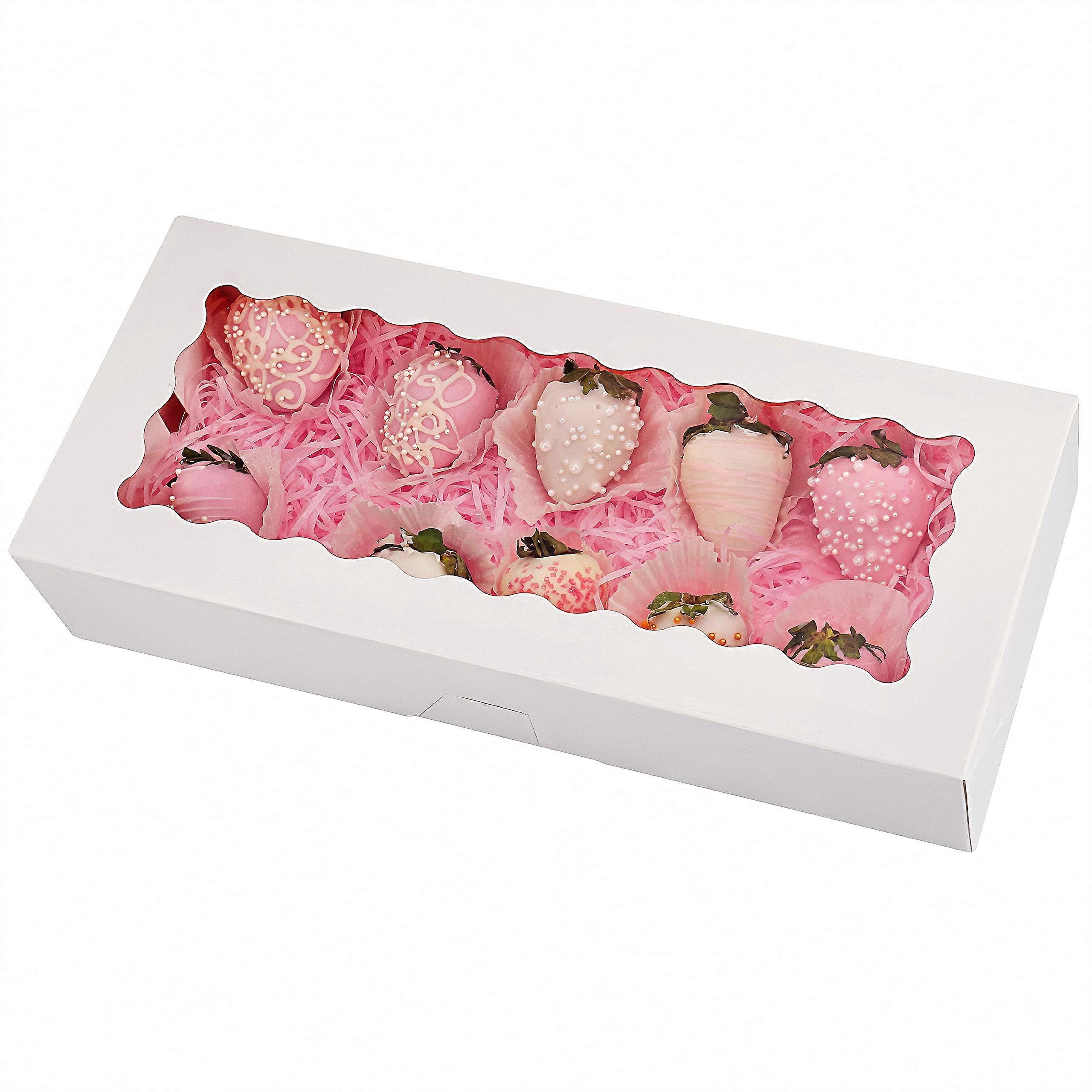 20Pack Cookie Boxes with Clear Window, White AutoPopup Bakery Boxes for Pastries and Strawberries