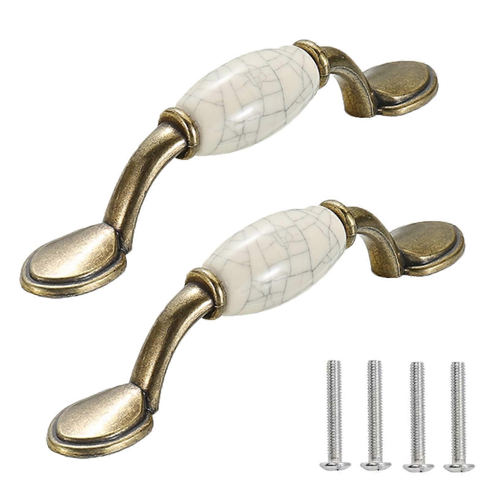 Copper Cabinet Handles 96mm Hole, Retro Drawer Pulls with Ceramic Knobs for Kitchen and Wardrobe