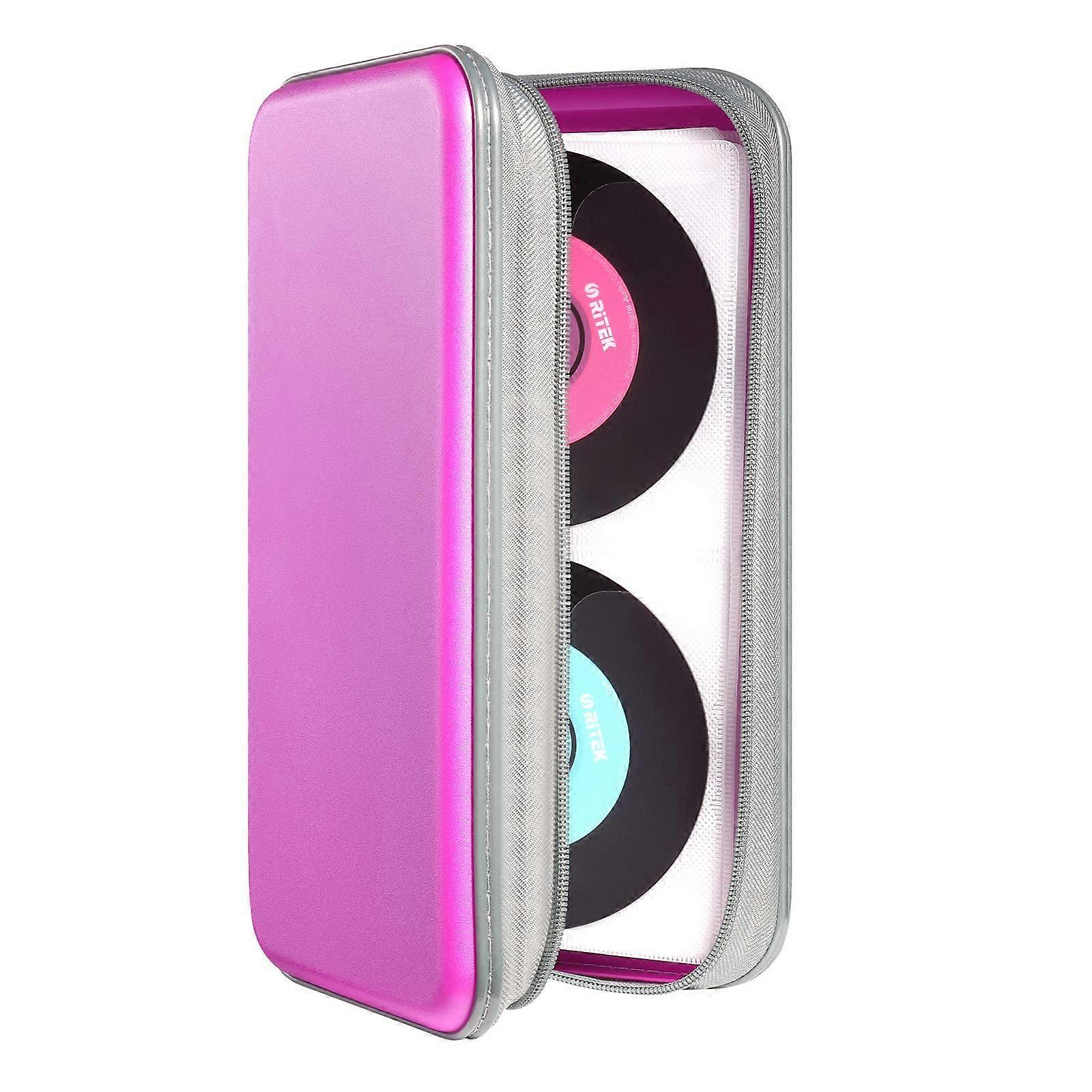 CD Case with 96 Disc Capacity, Hard Plastic DVD Storage Organizer for Car, Scratch Purple