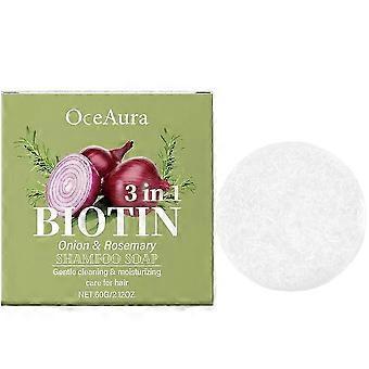 3 em 1 Cebola & Alecrim Biotina Shampoo Bar para Cabelos Finos - Volume de Engrossamento do Cabelo Shampoo Bar Sólido para Homens & Mulheres, Nutritivo e Hidratante