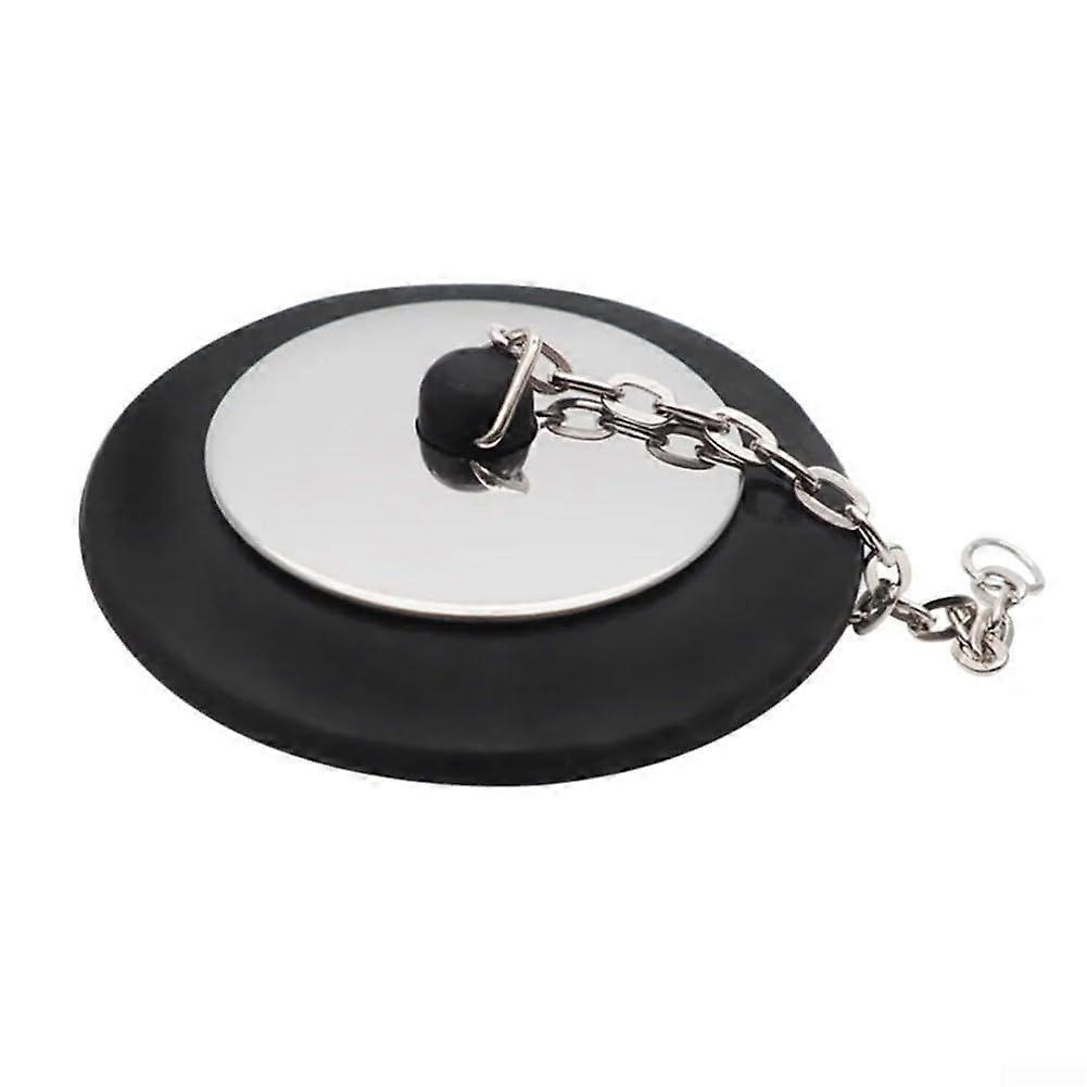 Bathtub Drain Stopper with Chain, Durable Rubber Sink Plug for Kitchen and Laundry, Black 7.5cm